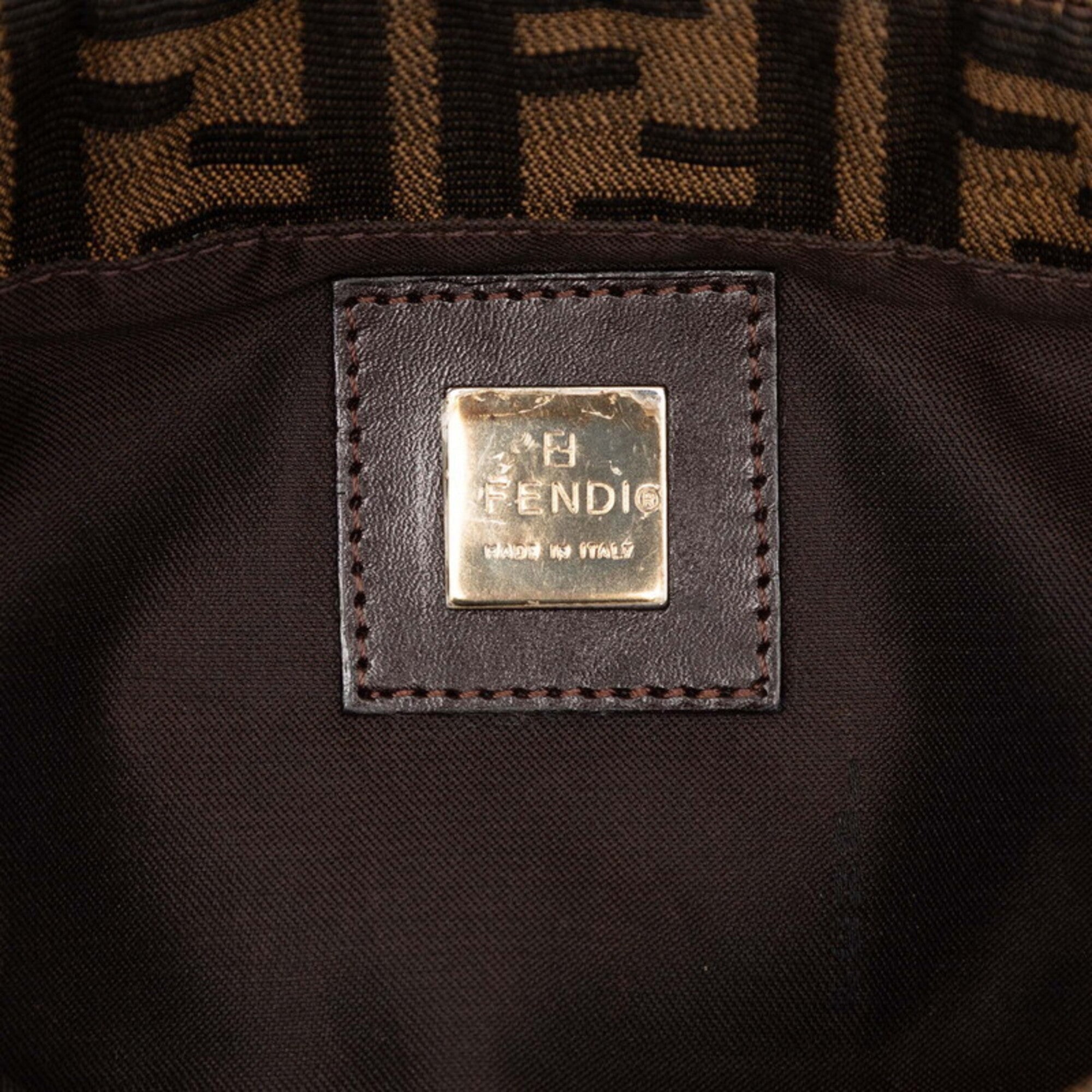 Fendi Zucca Brown Canvas Leather Handbag Shoulder Bag (Pre-Owned)