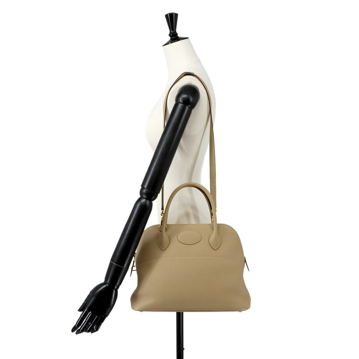 Hermes Beige Taurillon Clemence Leather Handbag (Pre-Owned)