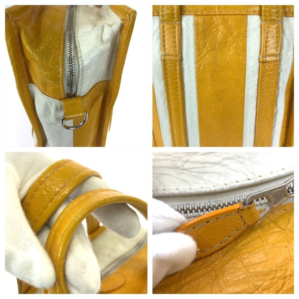 Balenciaga White Yellow Leather Shoulder Bag (Pre-Owned)