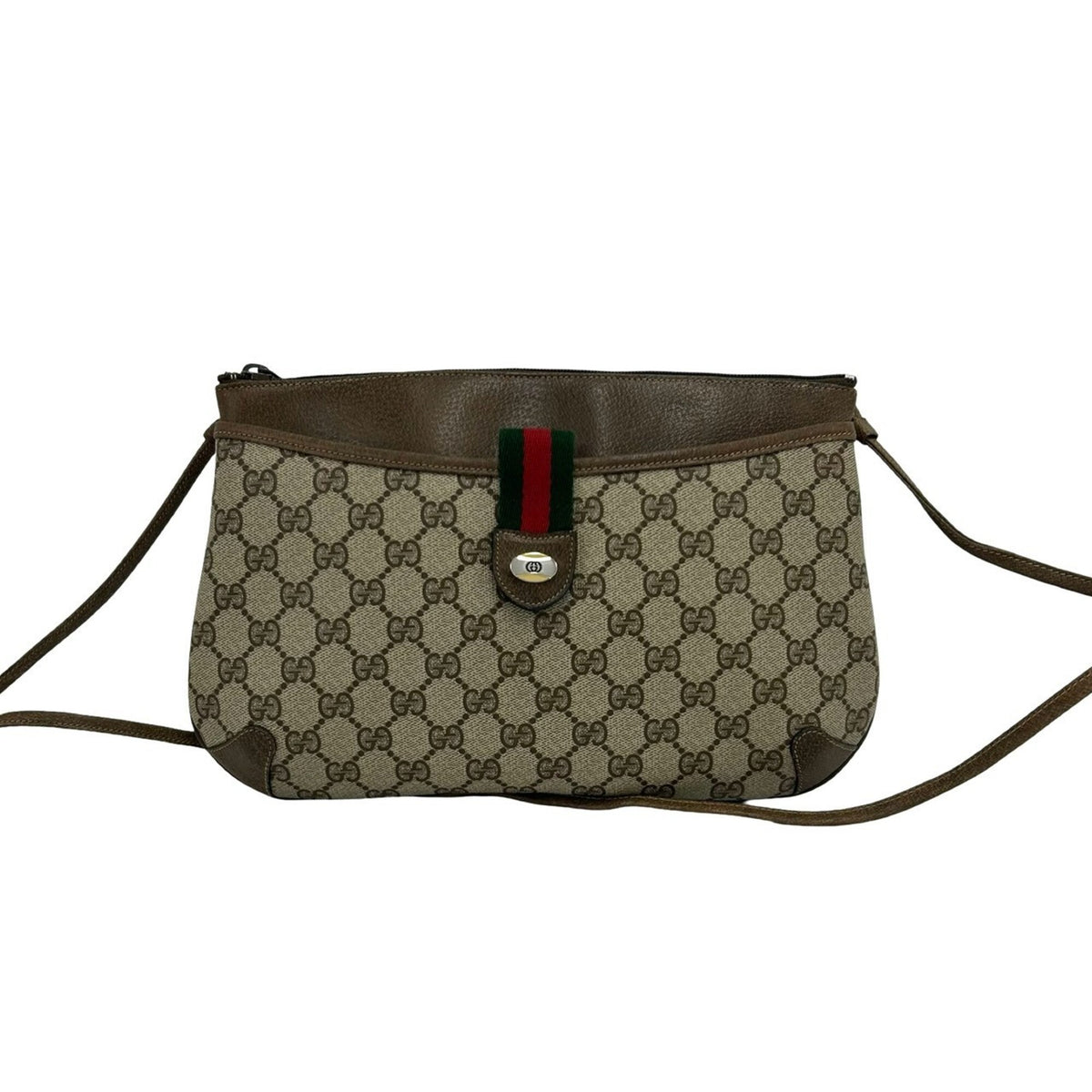 Gucci Brown Green Red Color Pvc Leather Shoulder Bag (Pre-Owned)