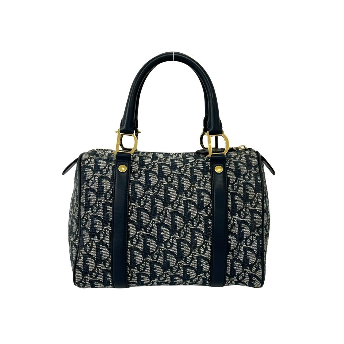 Christian Dior Navy Canvas Leather Boston Bag Handbag (Pre-Owned)