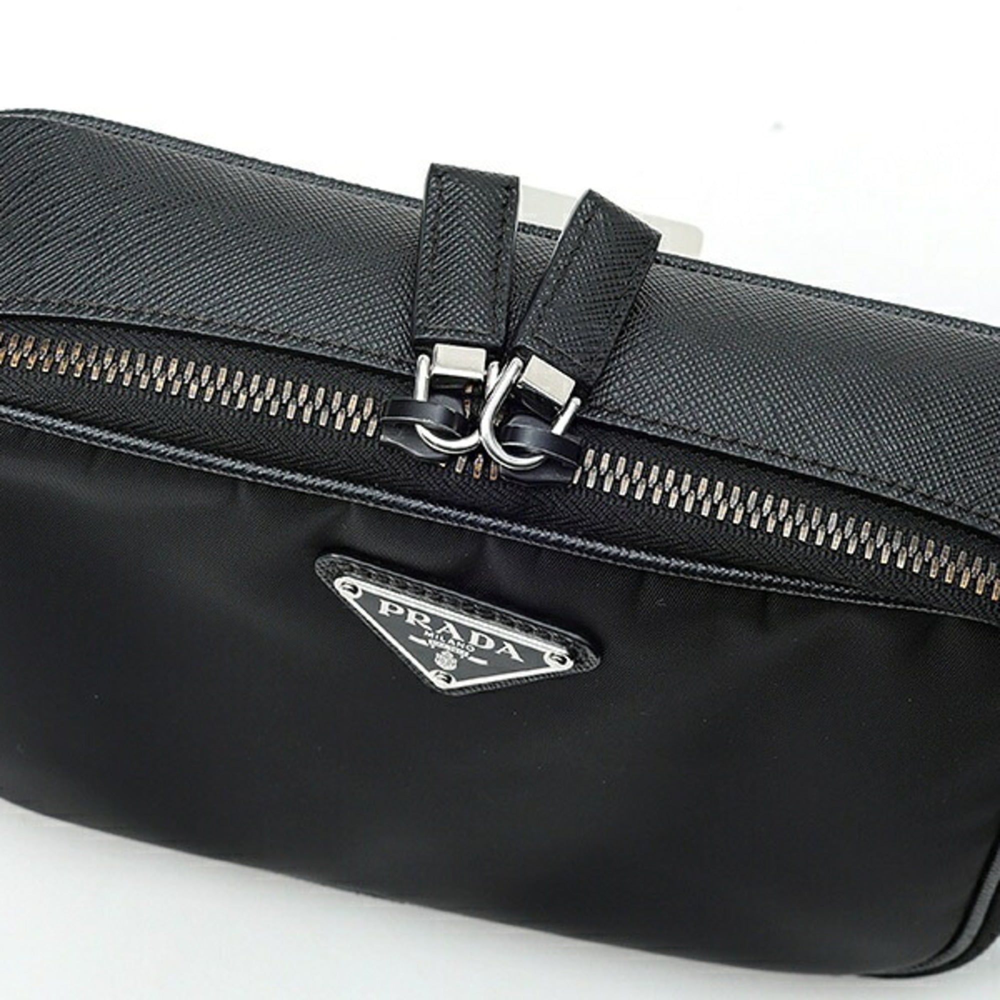 Prada Black Nylon Leather Pouch Shoulder Bag (Pre-Owned)
