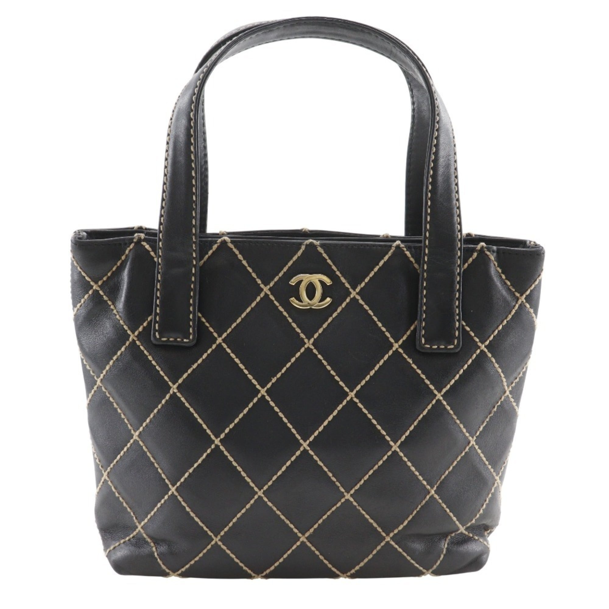 Chanel Wild Stitch Black Leather Handbag (Pre-Owned)