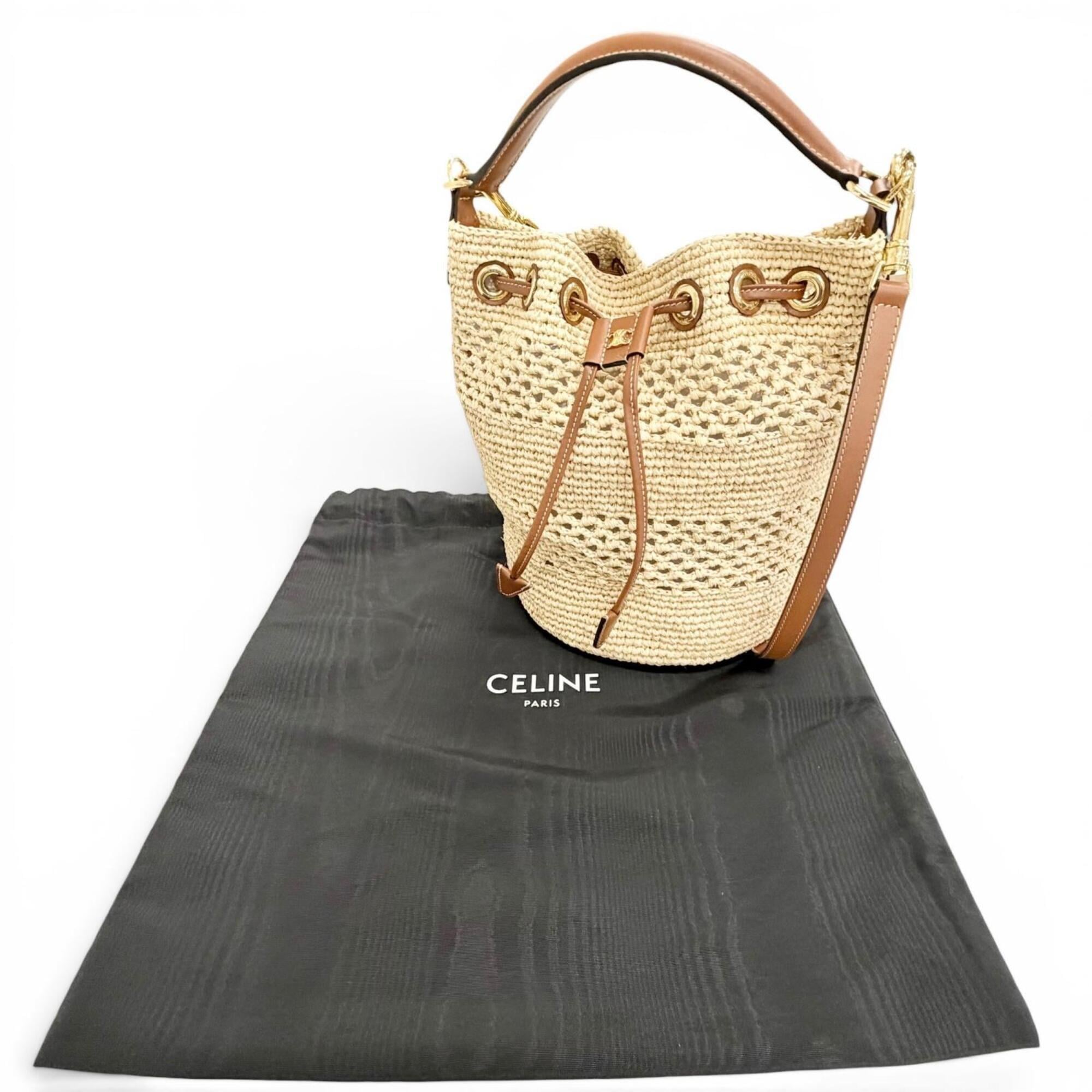 Celine Brown Raffia Leather Shoulder Bag (Pre-Owned)