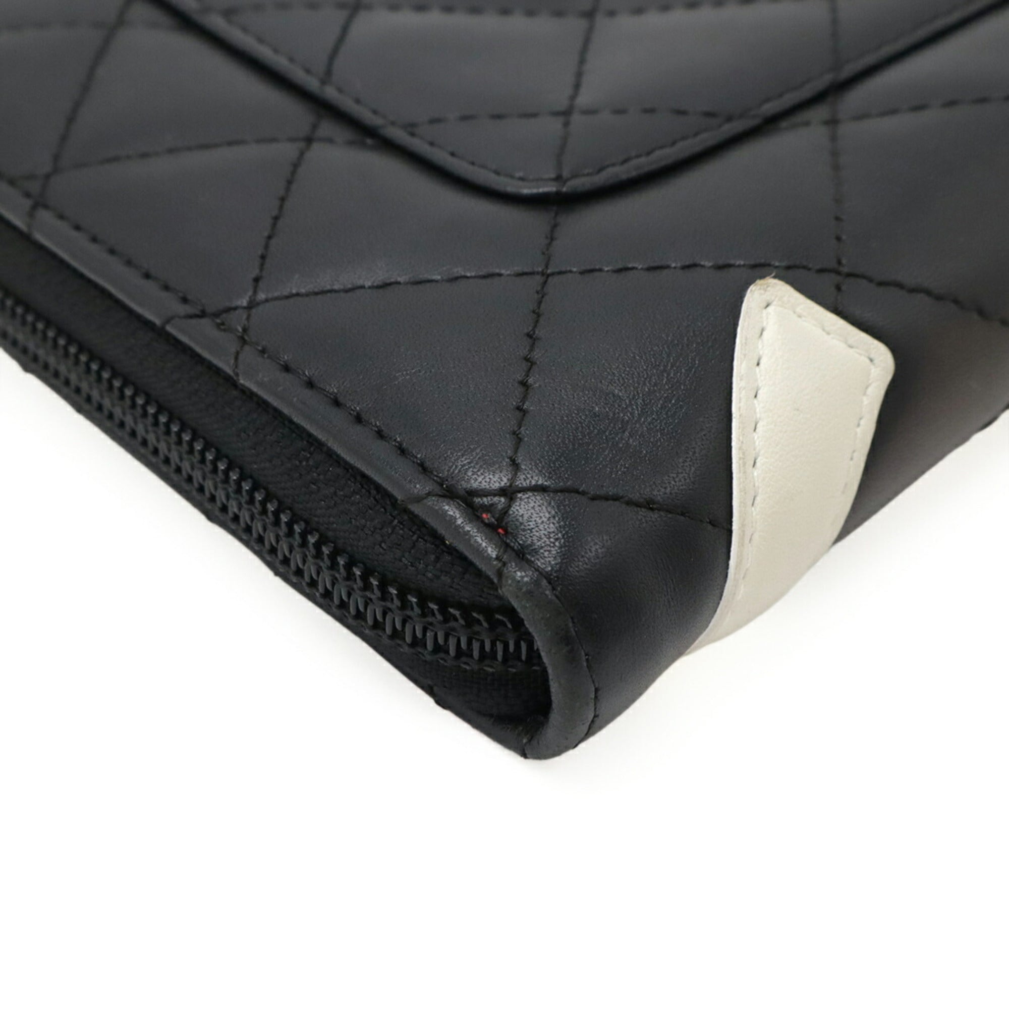 Chanel Black Pink White Leather Long Wallet (Bi-Fold) (Pre-Owned)