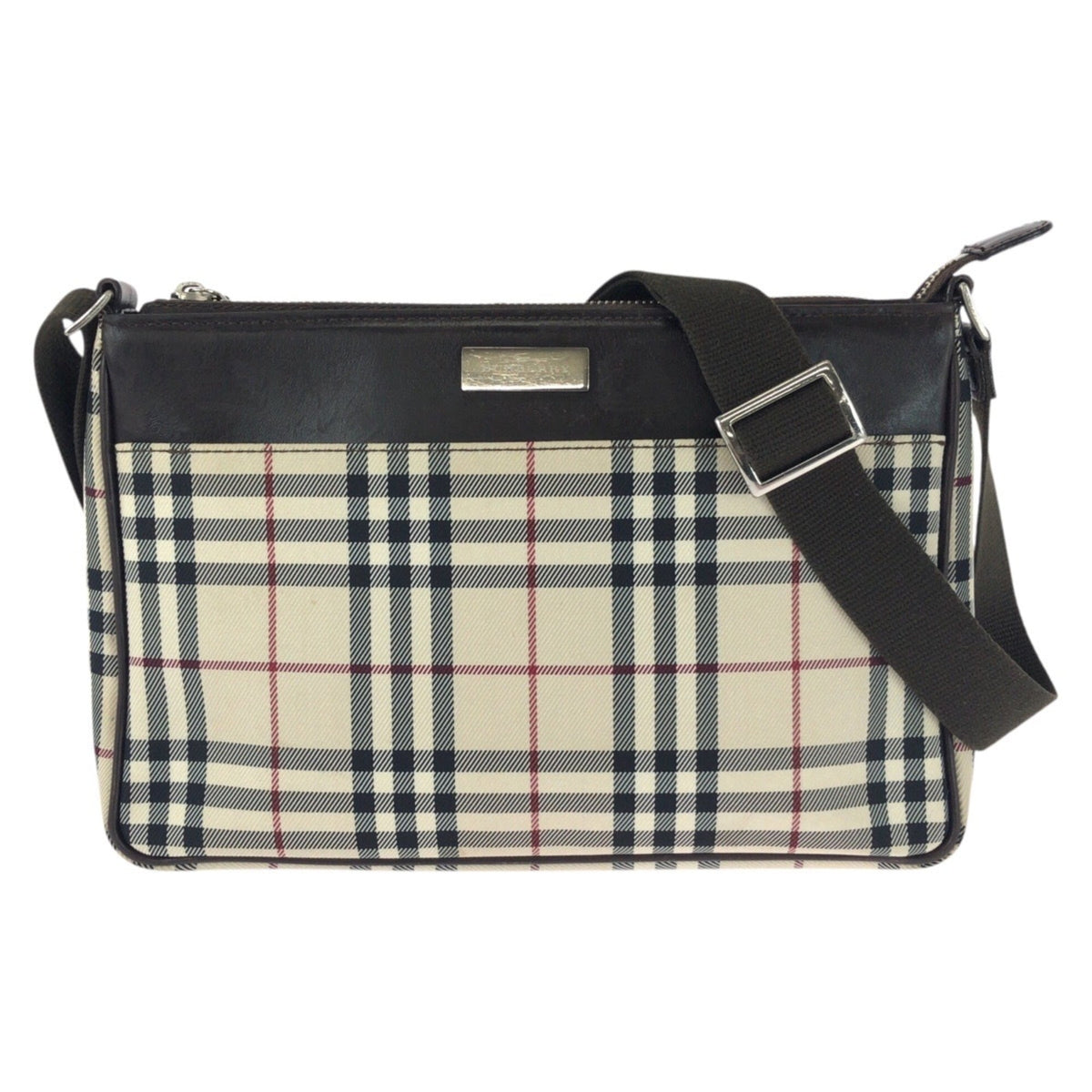 Burberry Beige Dark Brown Canvas Leather Shoulder Bag (Pre-Owned)
