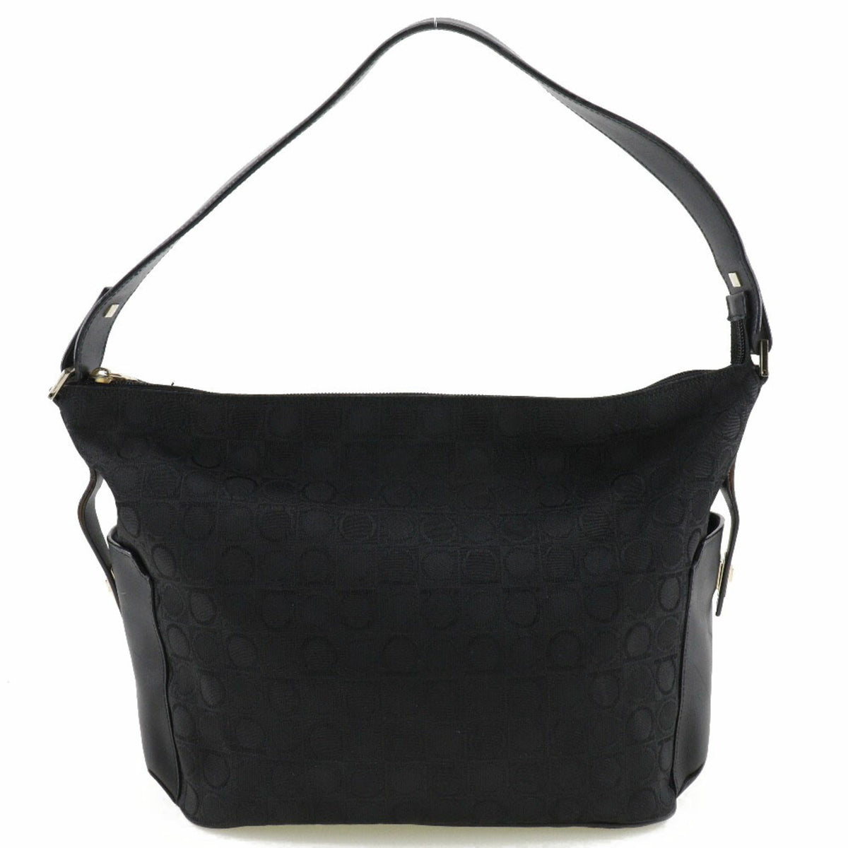 Salvatore Ferragamo Gancini Black Canvas Shoulder Bag (Pre-Owned)