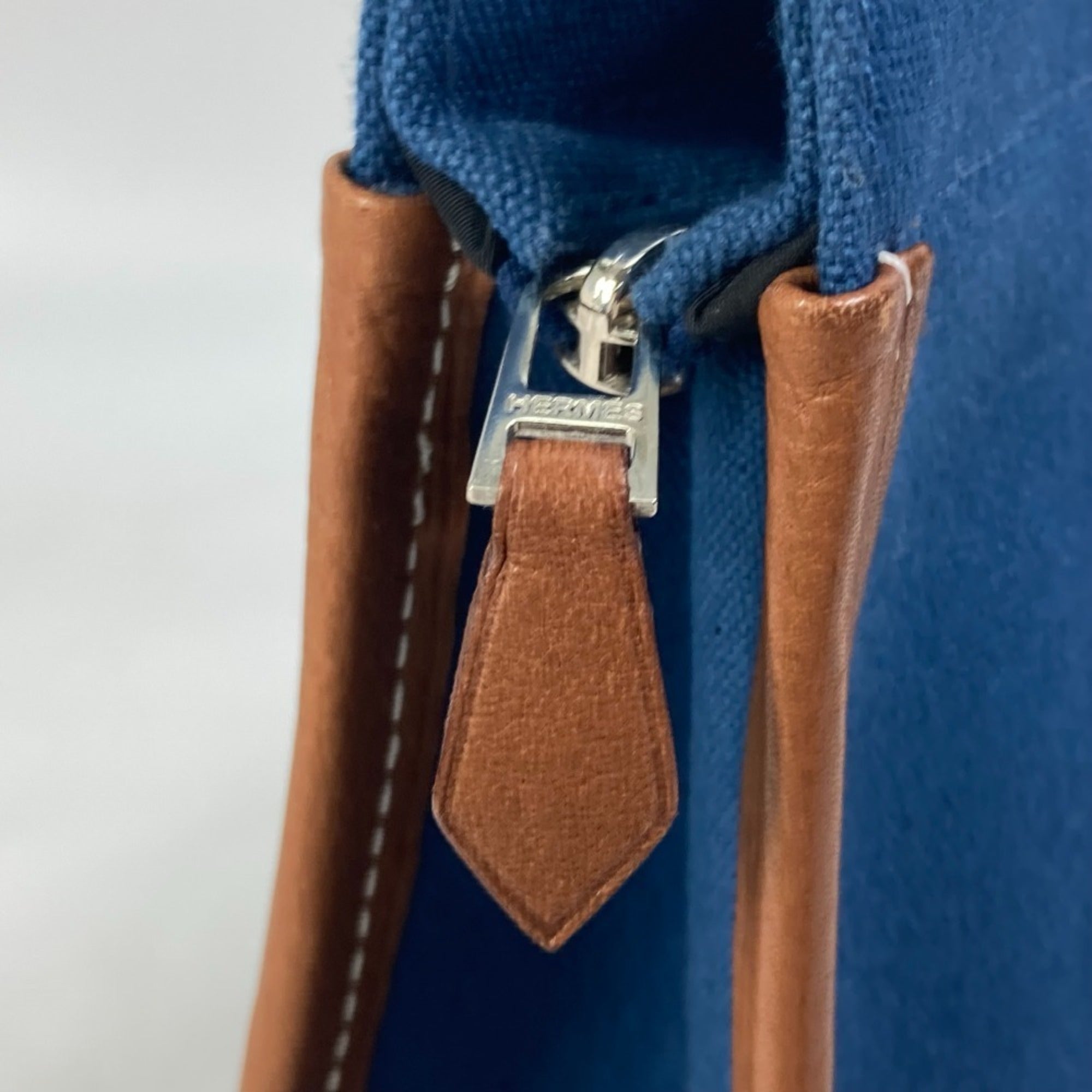 Hermes Brown Navy Canvas Leather Clutch Bag Pouch (Pre-Owned)