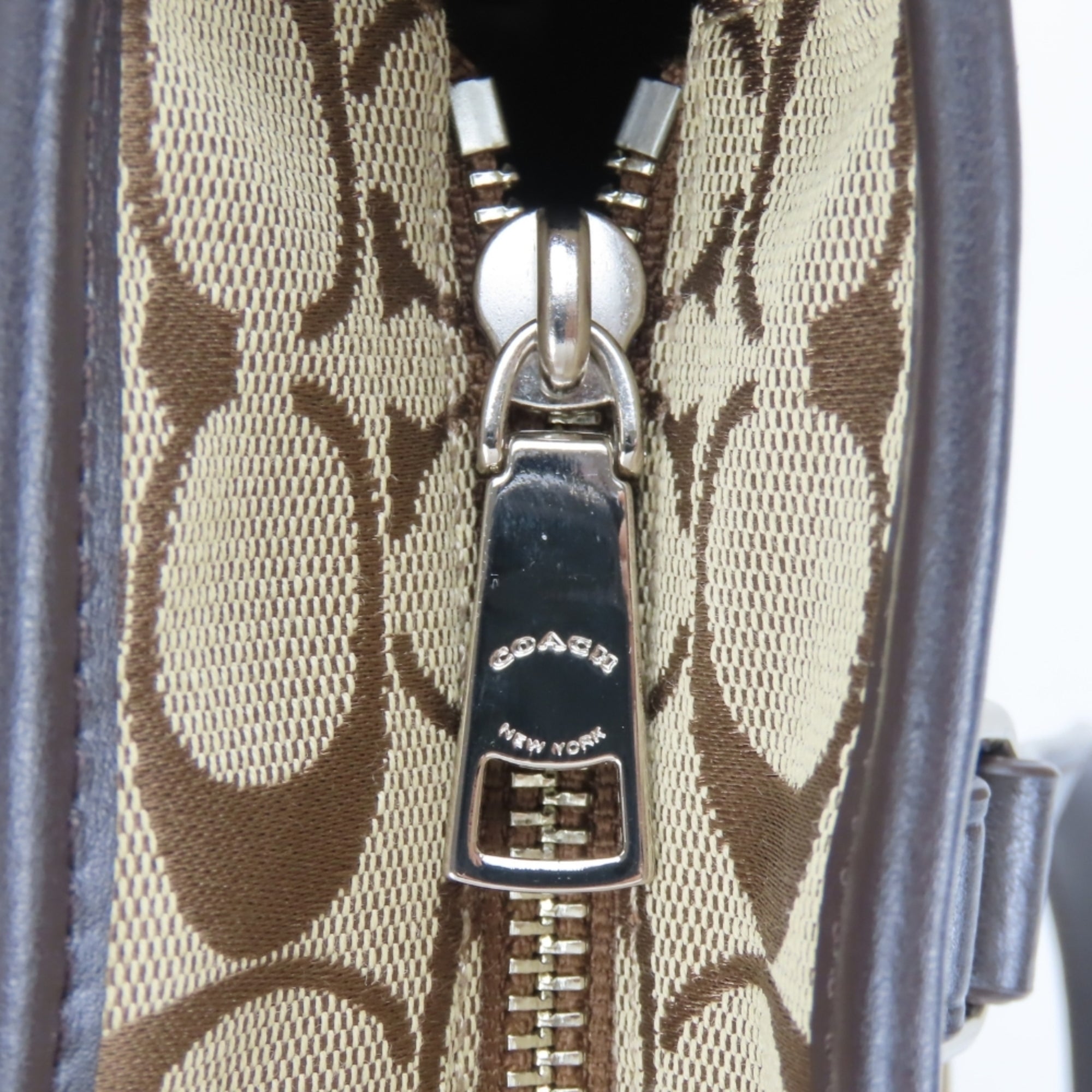 Coach Signature Beige Dark Brown Canvas Leather Tote Bag (Pre-Owned)