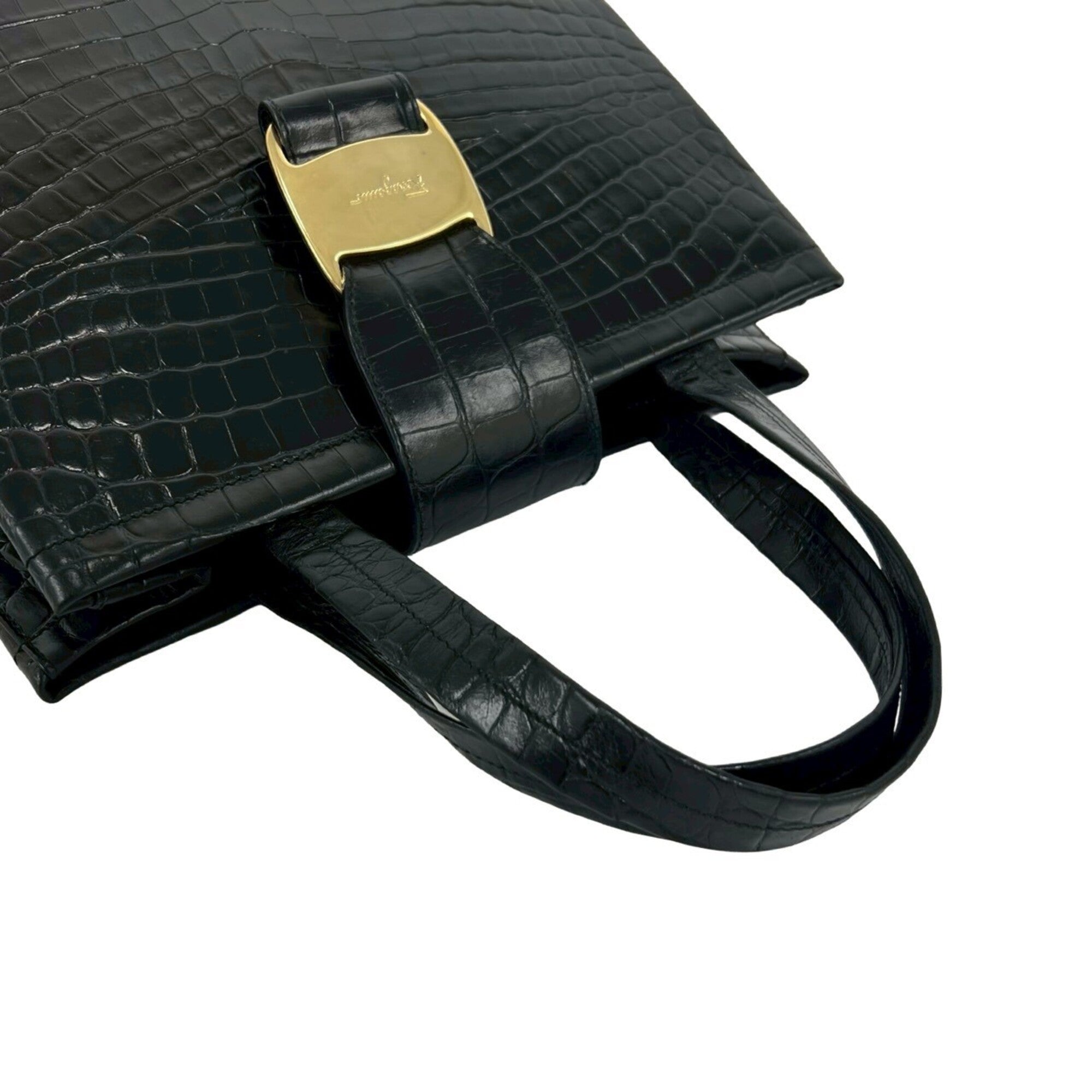 Salvatore Ferragamo Black Leather Handbag Tote Bag (Pre-Owned)