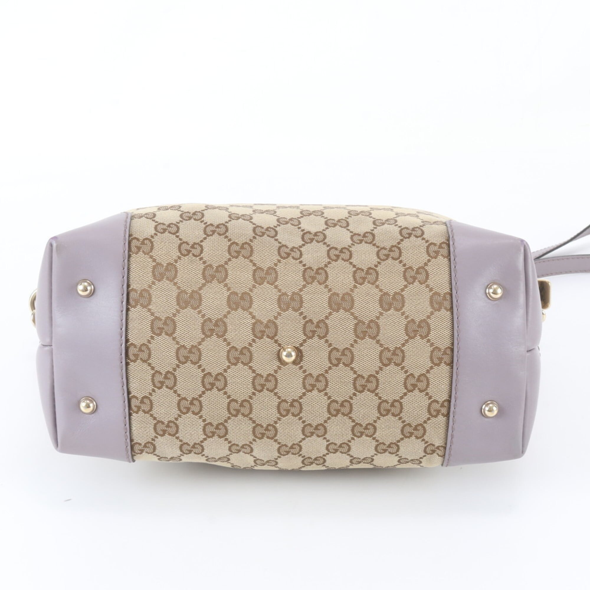 Gucci Beige Purple Leather Canvas Handbag Shoulder Bag Tote Bag (Pre-Owned)