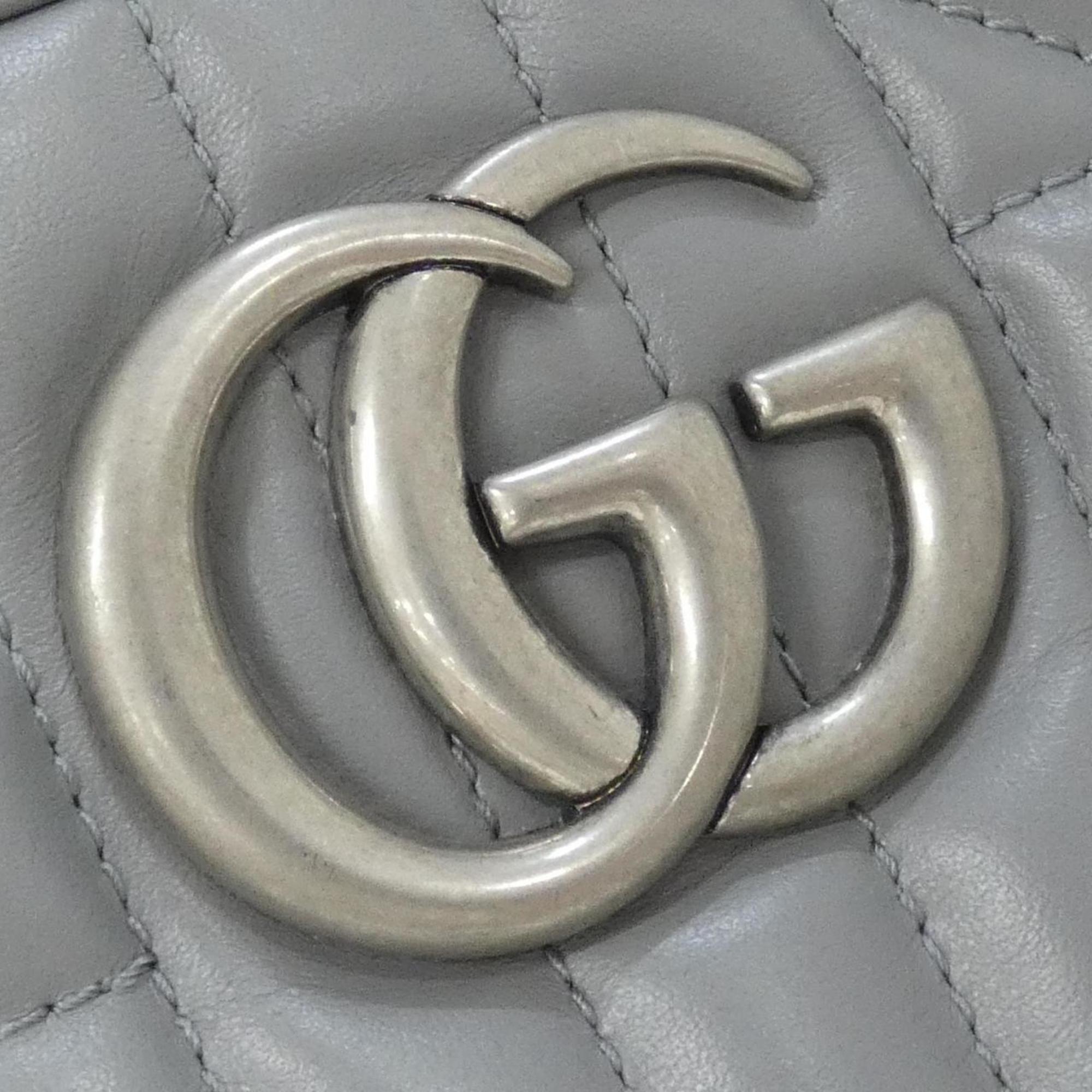Gucci Gg Marmont Gray Leather Shoulder Bag (Pre-Owned)