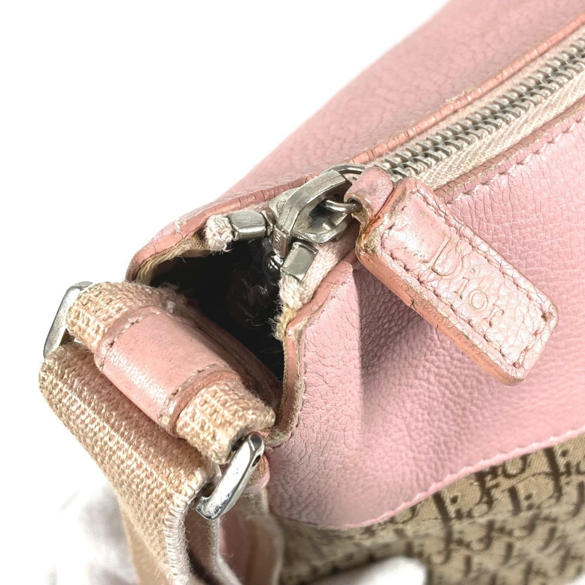 Christian Dior Trotter Beige Pink Leather Canvas Shoulder Bag (Pre-Owned)