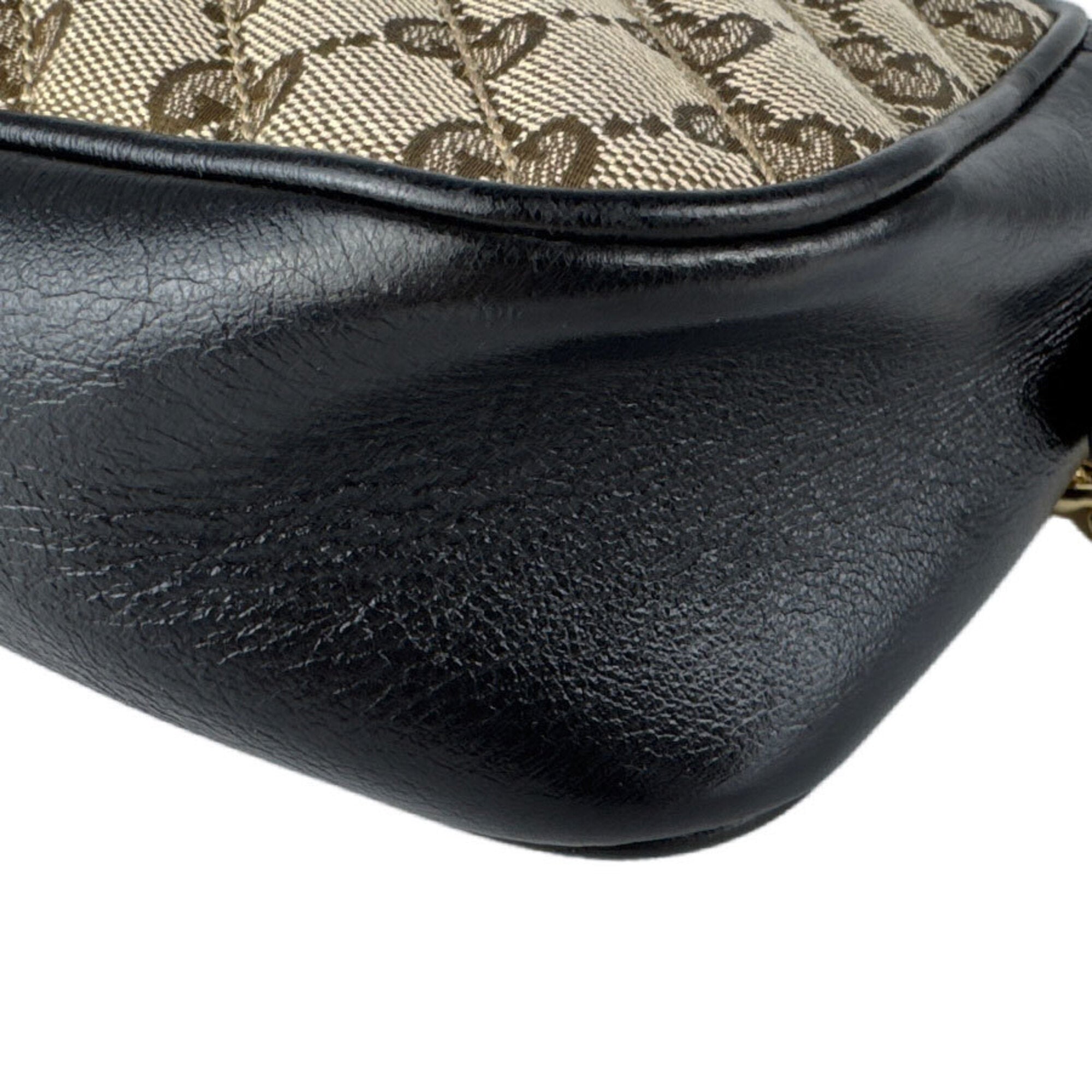 Gucci Black Brown Gg Canvas Leather Shoulder Bag (Pre-Owned)
