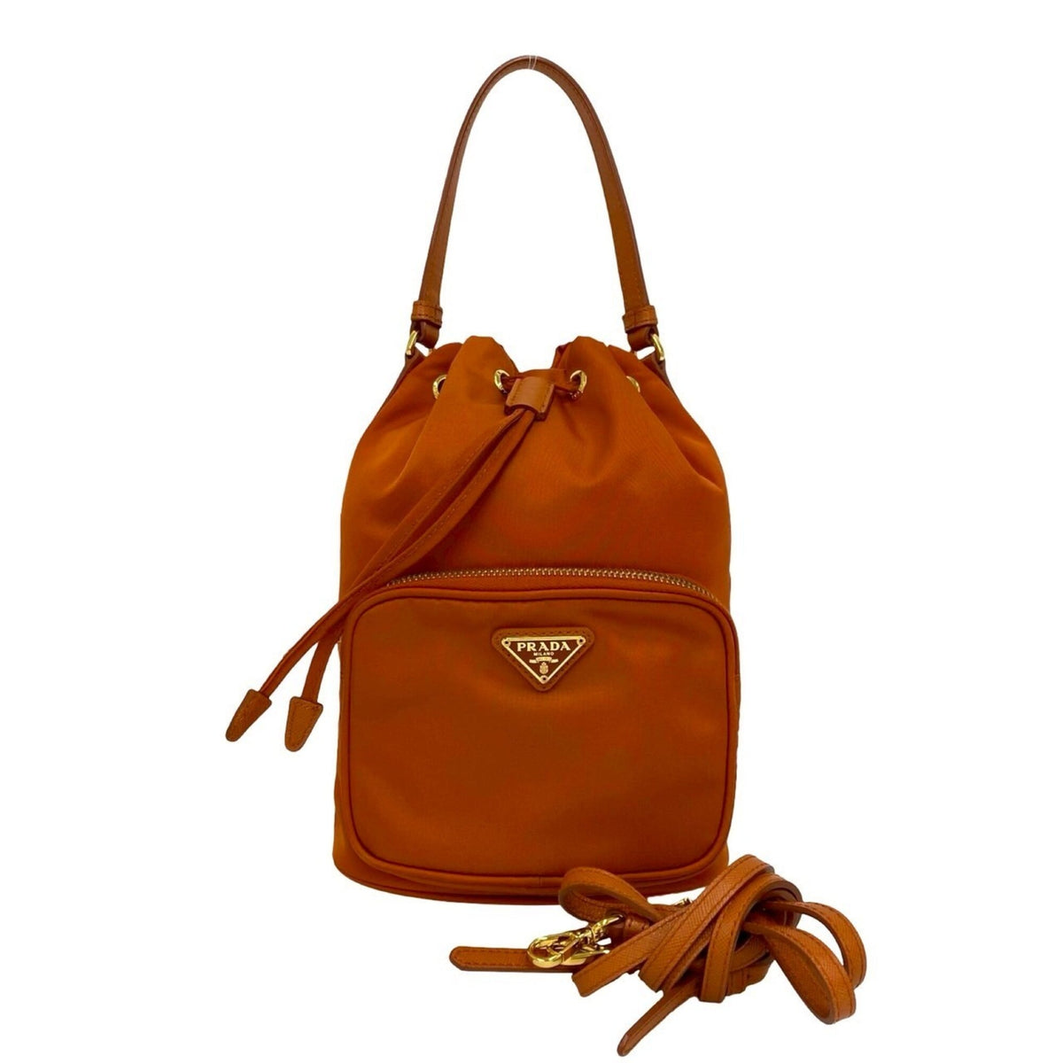 Prada Orange Nylon Leather Handbag Shoulder Bag (Pre-Owned)