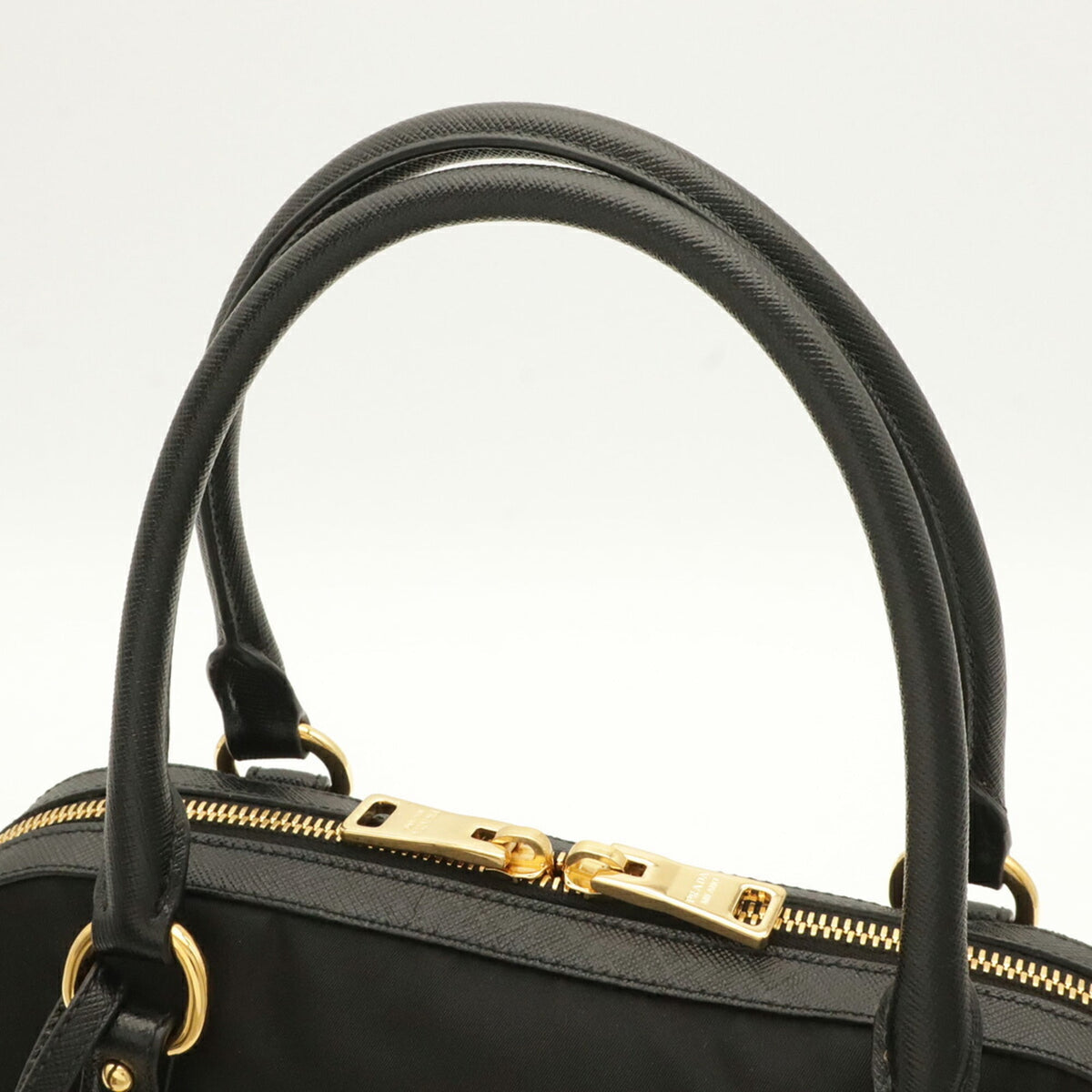 Prada Black Nero Nylon Leather Handbag Shoulder Bag (Pre-Owned)