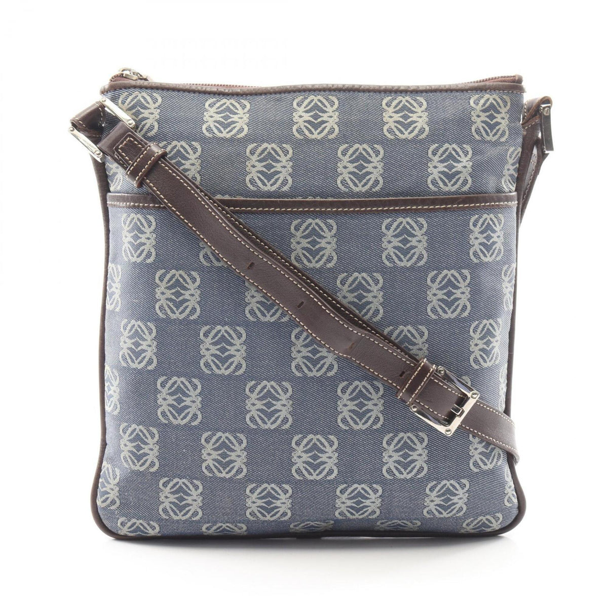 Loewe Blue Brown Canvas Leather Handbag Shoulder Bag (Pre-Owned)