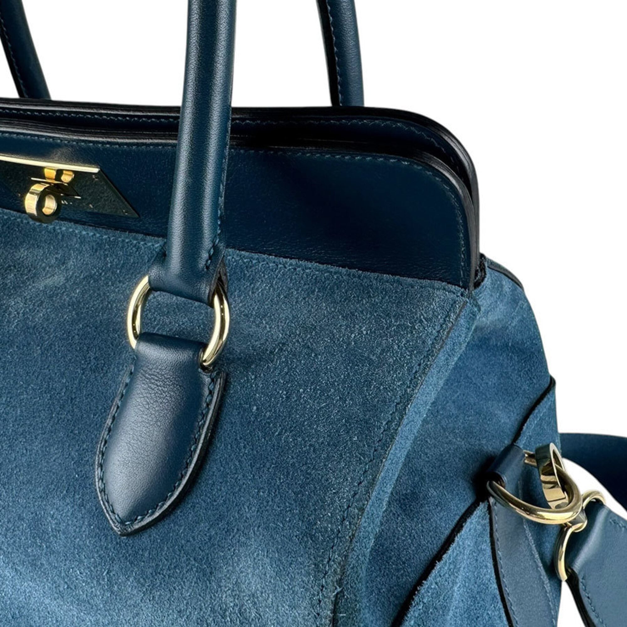Hermes Blue Swift Leather Handbag Shoulder Bag (Pre-Owned)