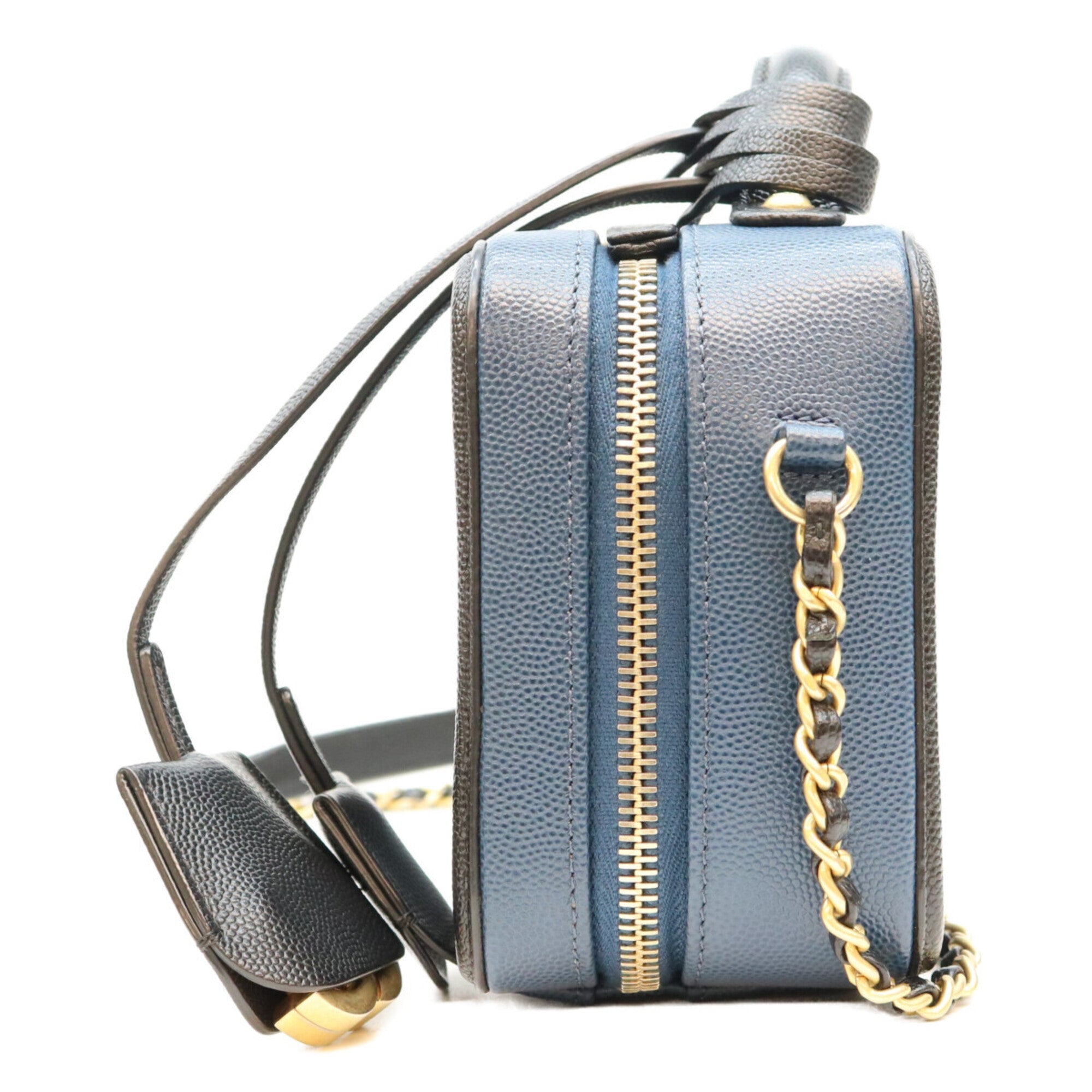 Chanel Black Blue Grained Calfskin Shoulder Bag (Pre-Owned)