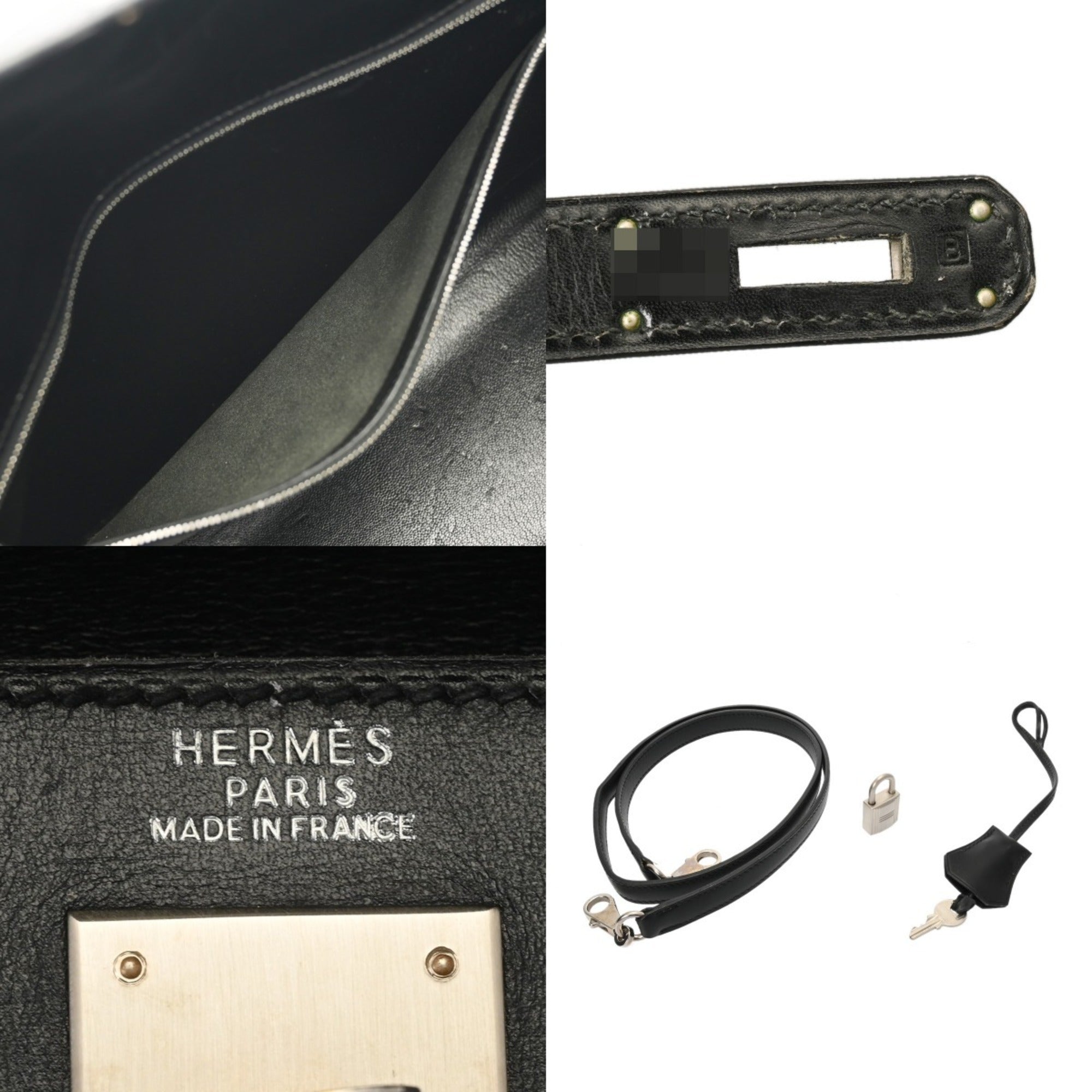 Hermes Kelly Black Matte Silver Box Calf Leather Shopping Bag (Pre-Owned)
