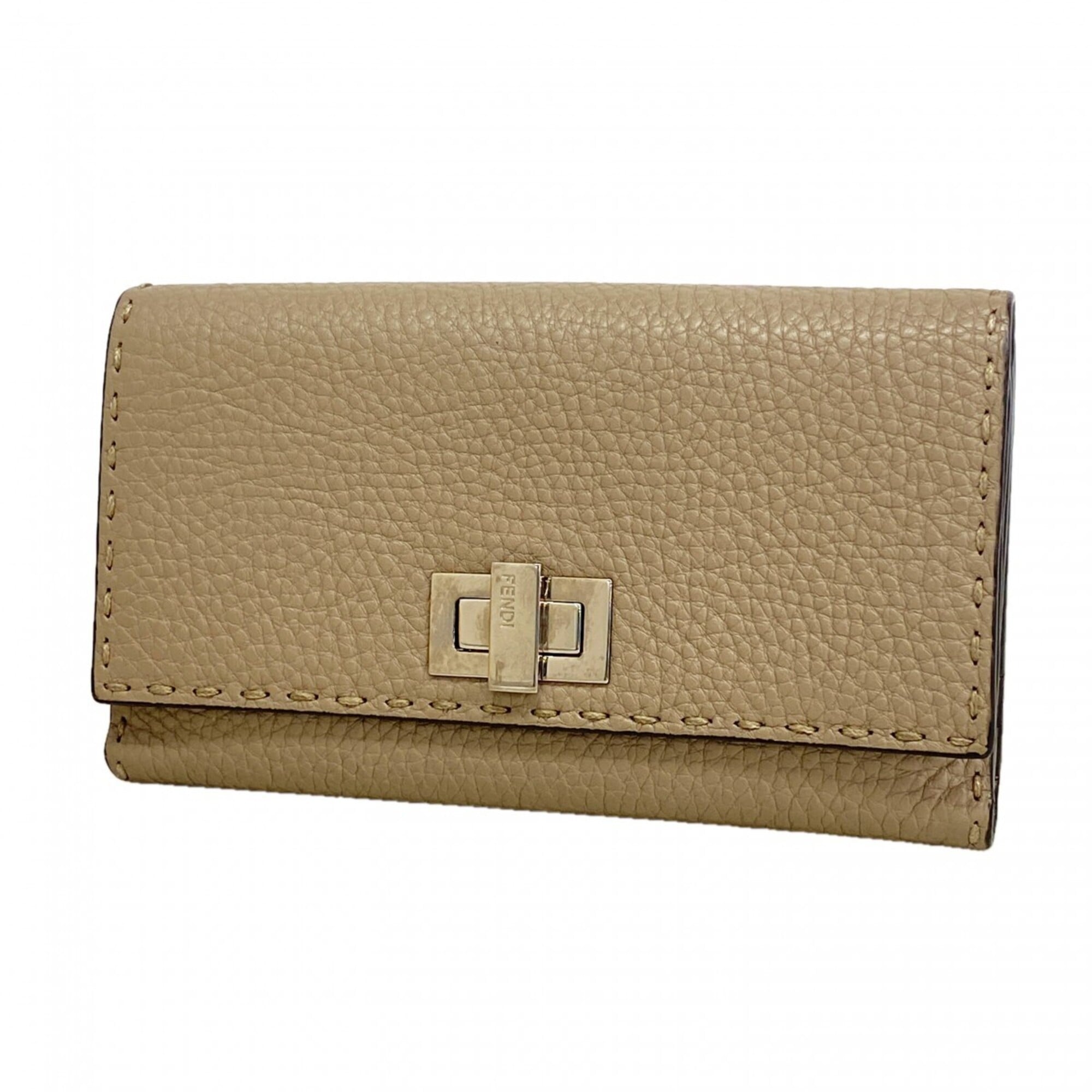 Fendi Beige Leather Long Wallet (Bi-Fold) (Pre-Owned)