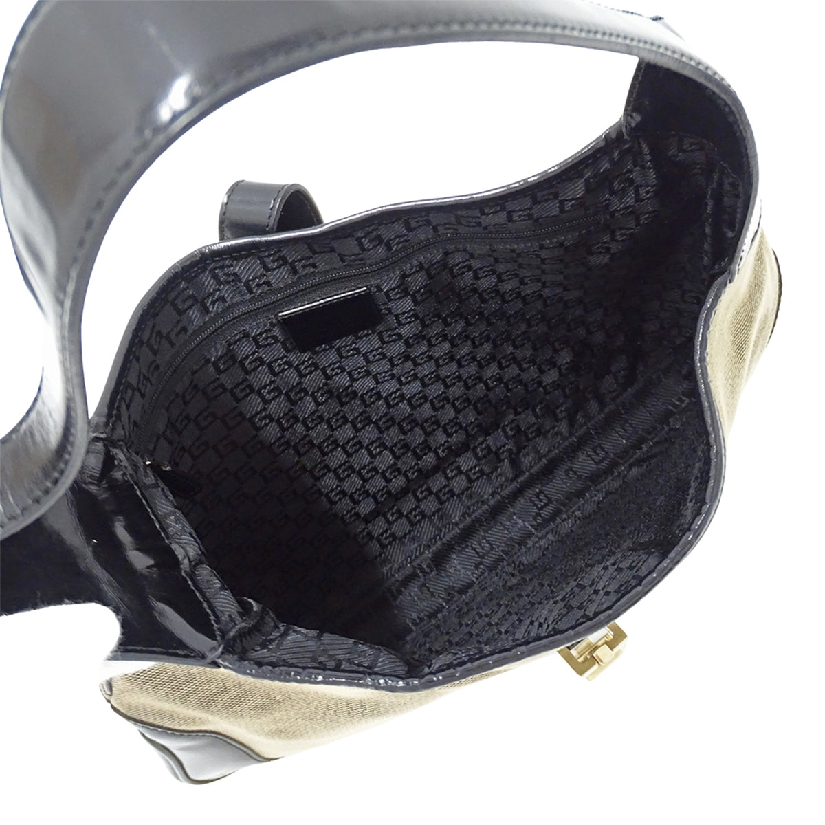 Gucci Beige Black Canvas Handbag Shoulder Bag (Pre-Owned)