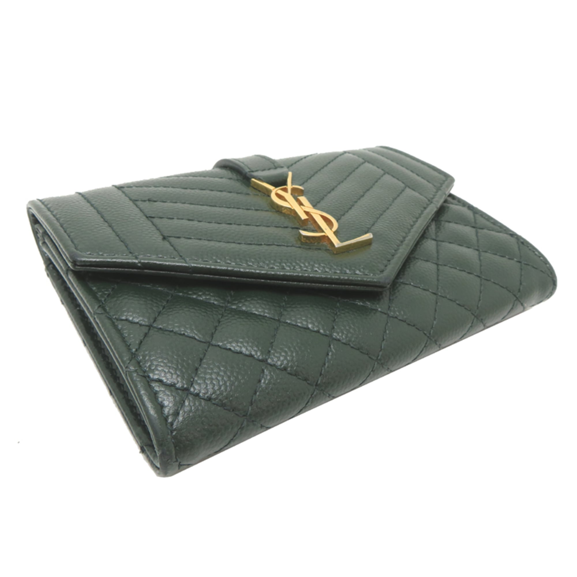 Saint Laurent Dark Green Leather Wallet (Bi-Fold) (Pre-Owned)
