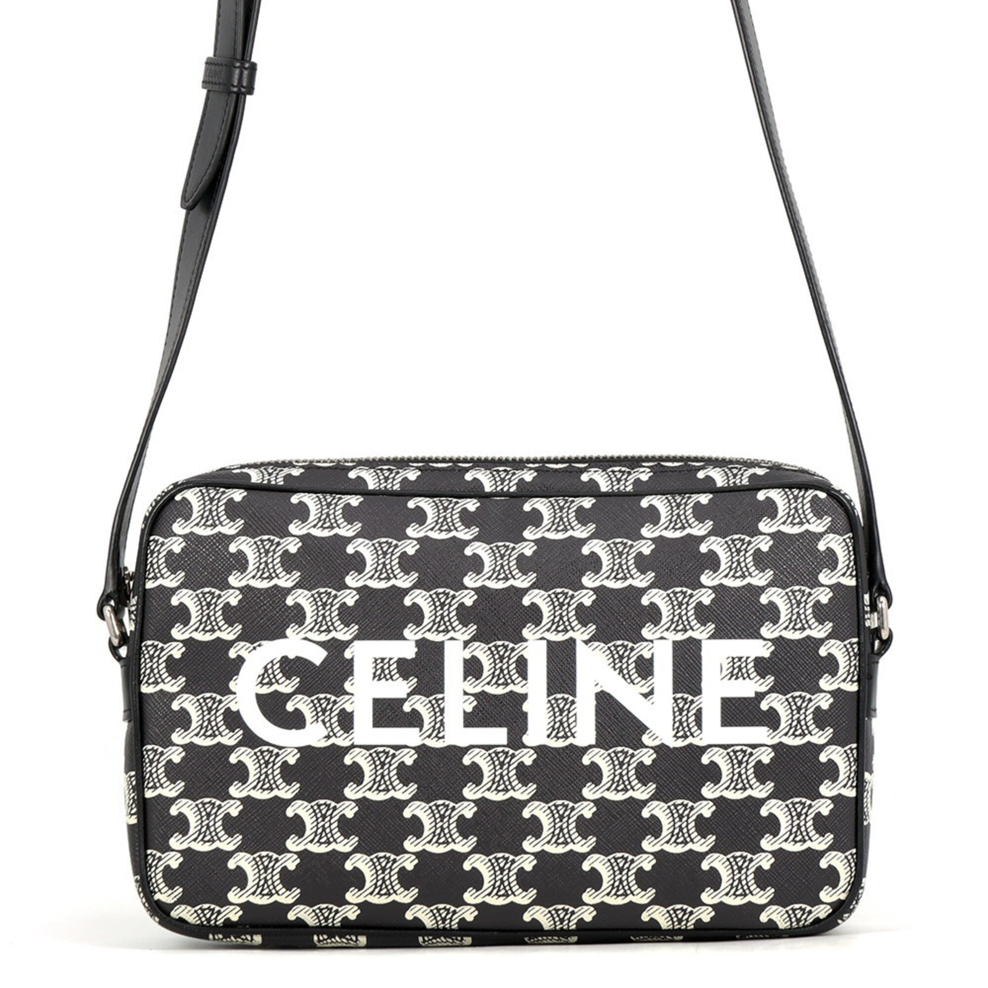 Celine Black White Pvc Leather Messenger Bag Shoulder Bag (Pre-Owned)