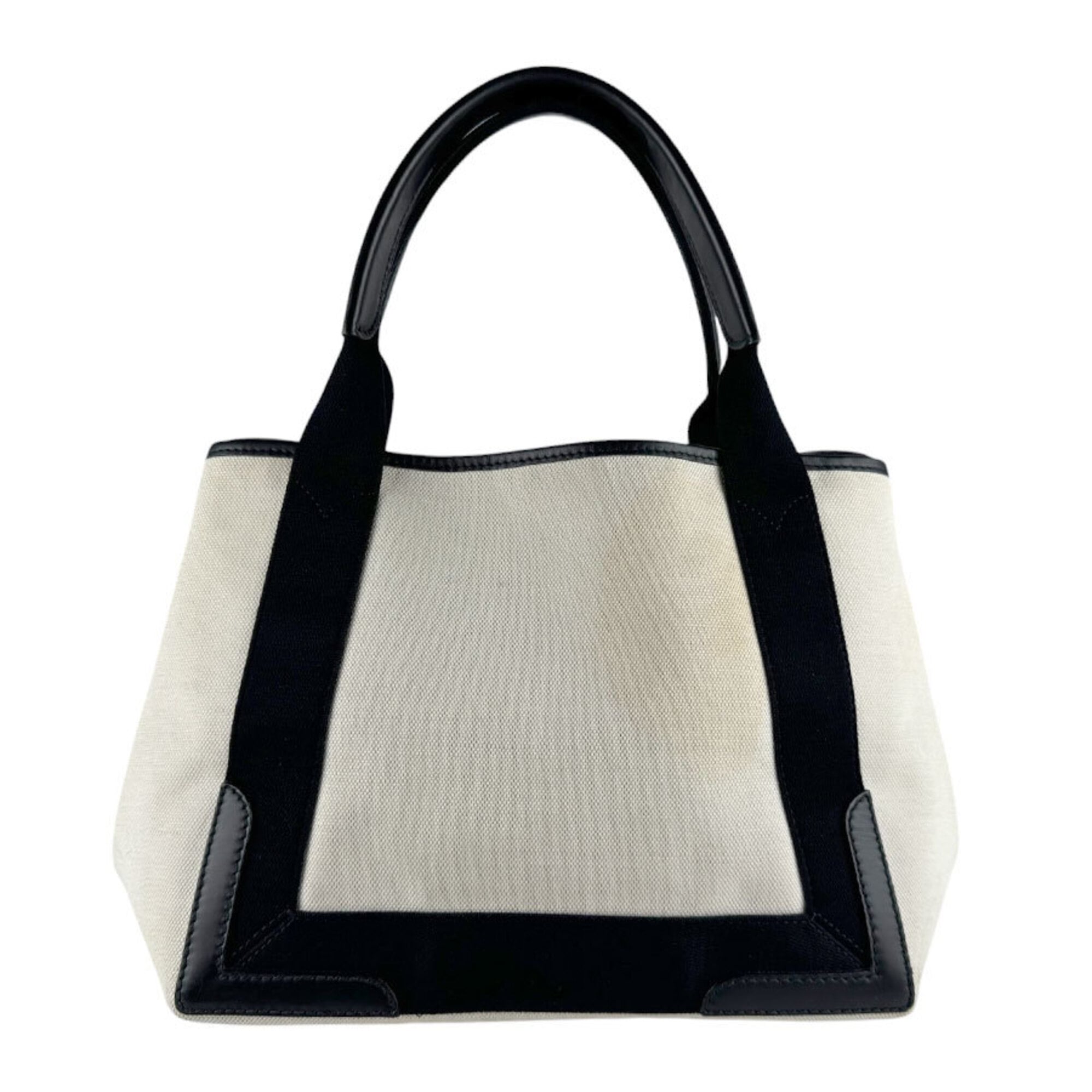 Balenciaga Black Ivory Canvas Leather Handbag Tote Bag (Pre-Owned)