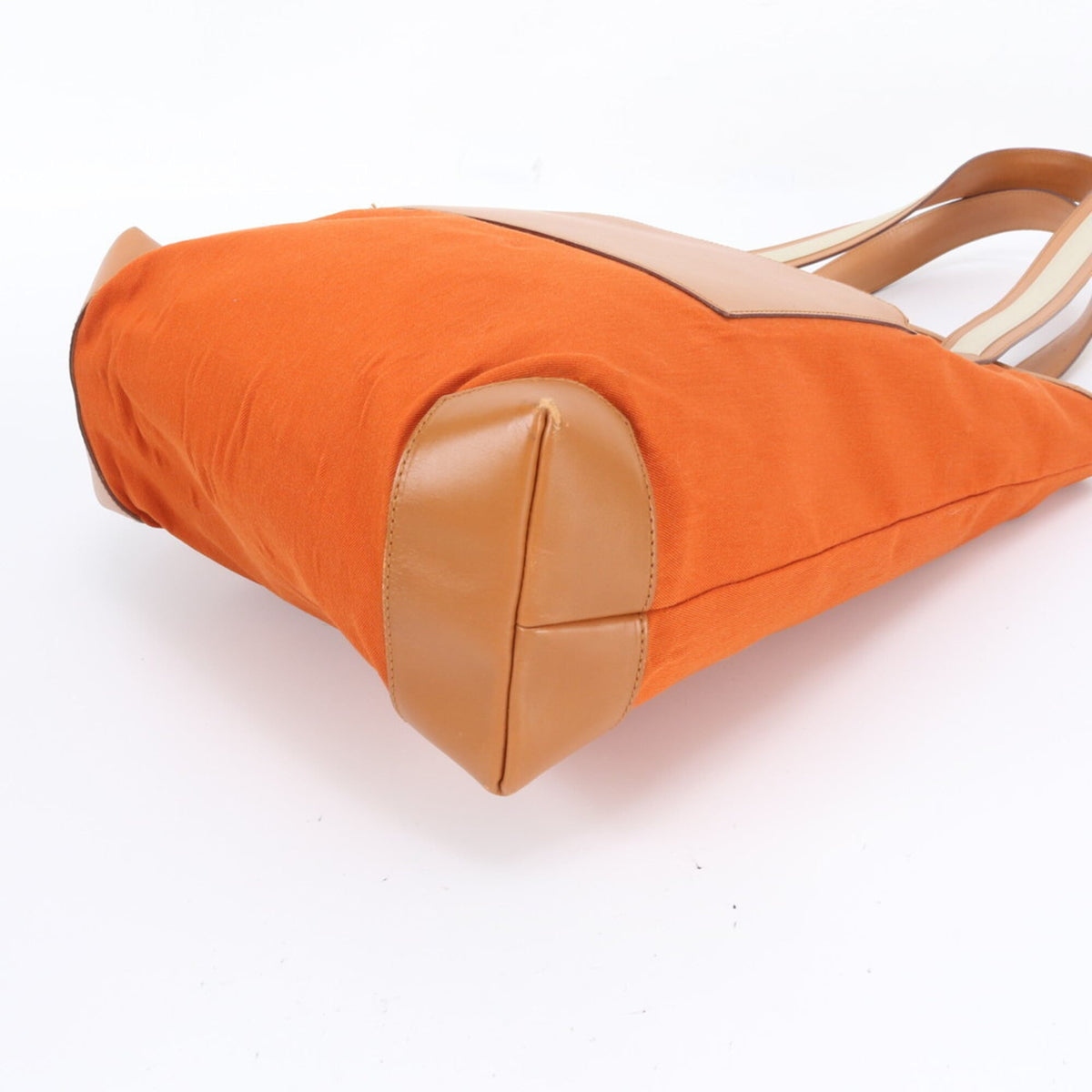 Gucci Brown Orange Leather Canvas Shoulder Bag Tote Bag (Pre-Owned)