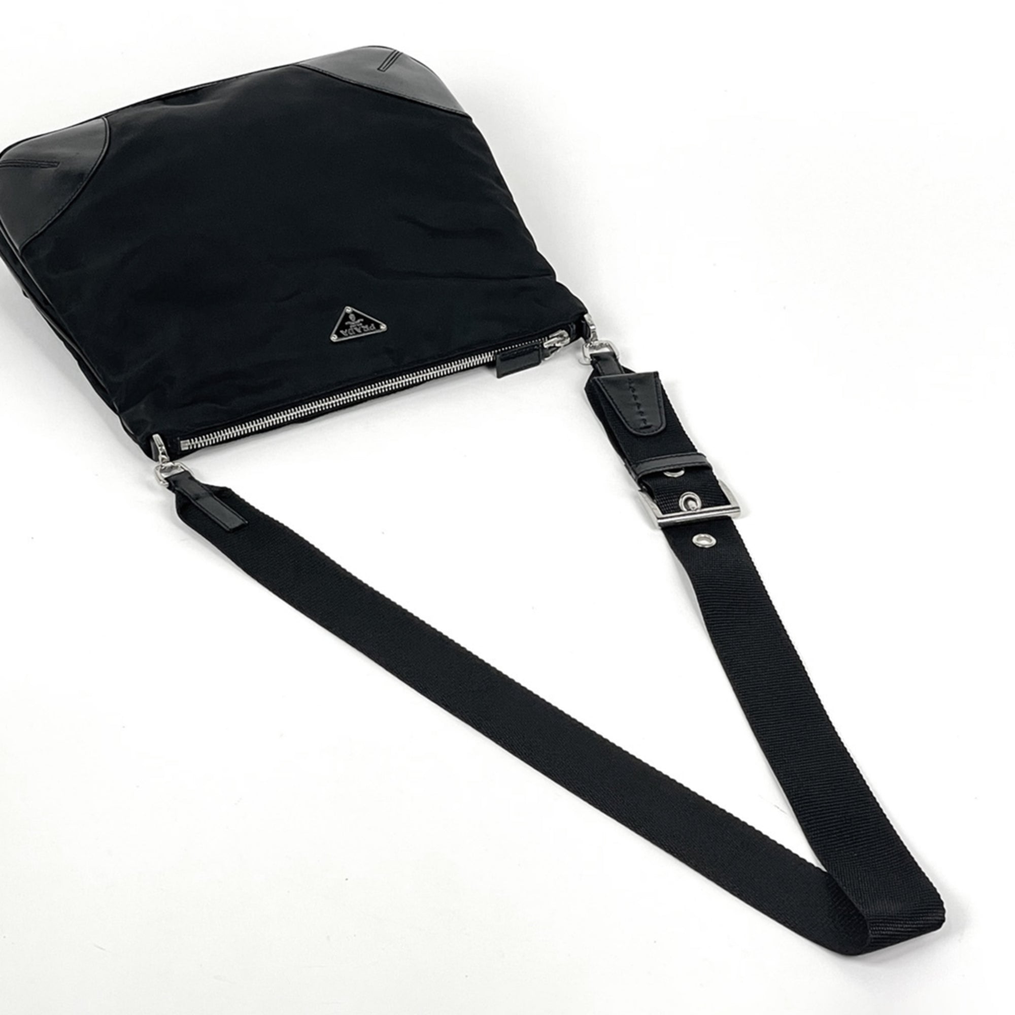 Prada Black Nero Nylon Leather Shoulder Bag (Pre-Owned)