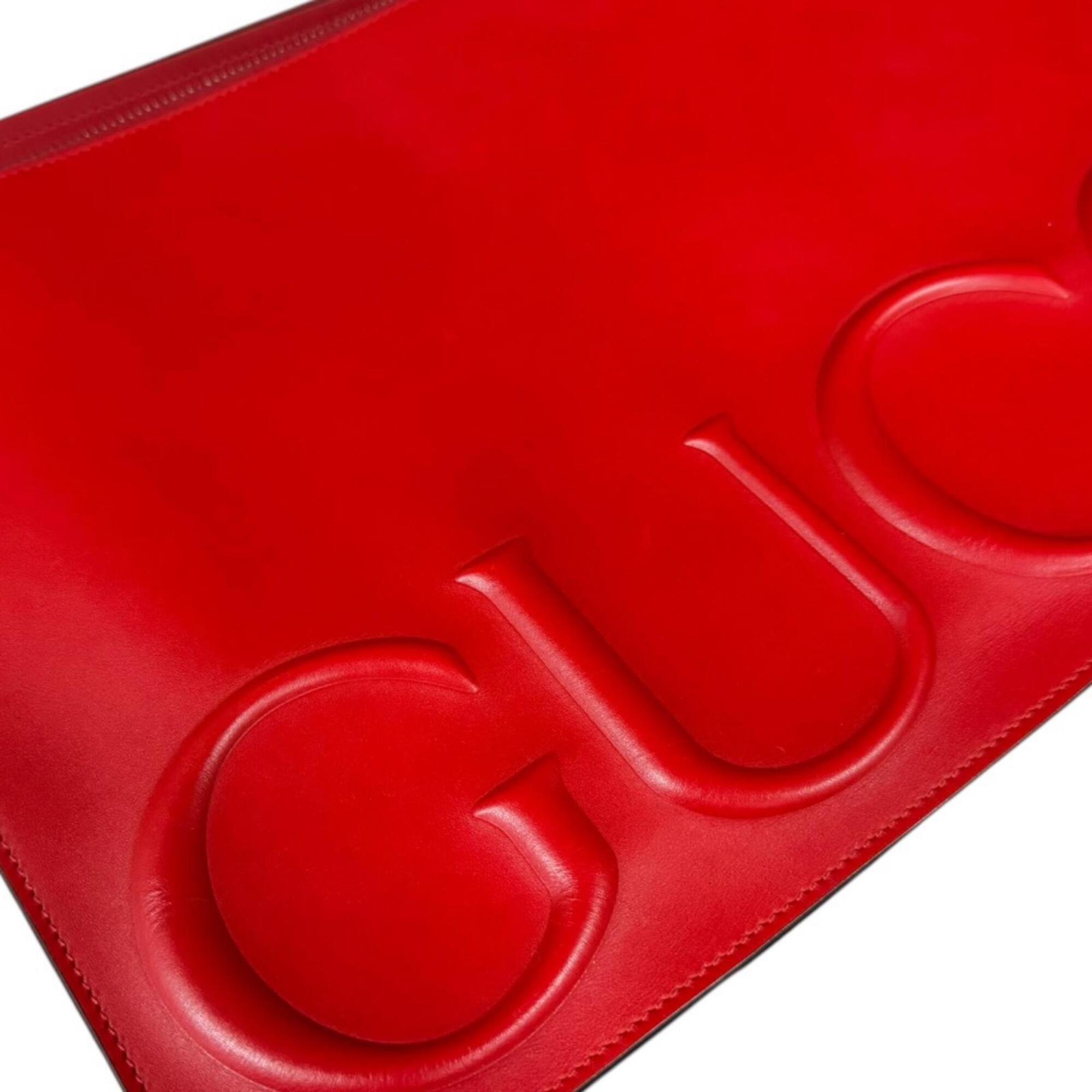 Gucci Daily Red Color Leather Clutch Bag Handbag (Pre-Owned)
