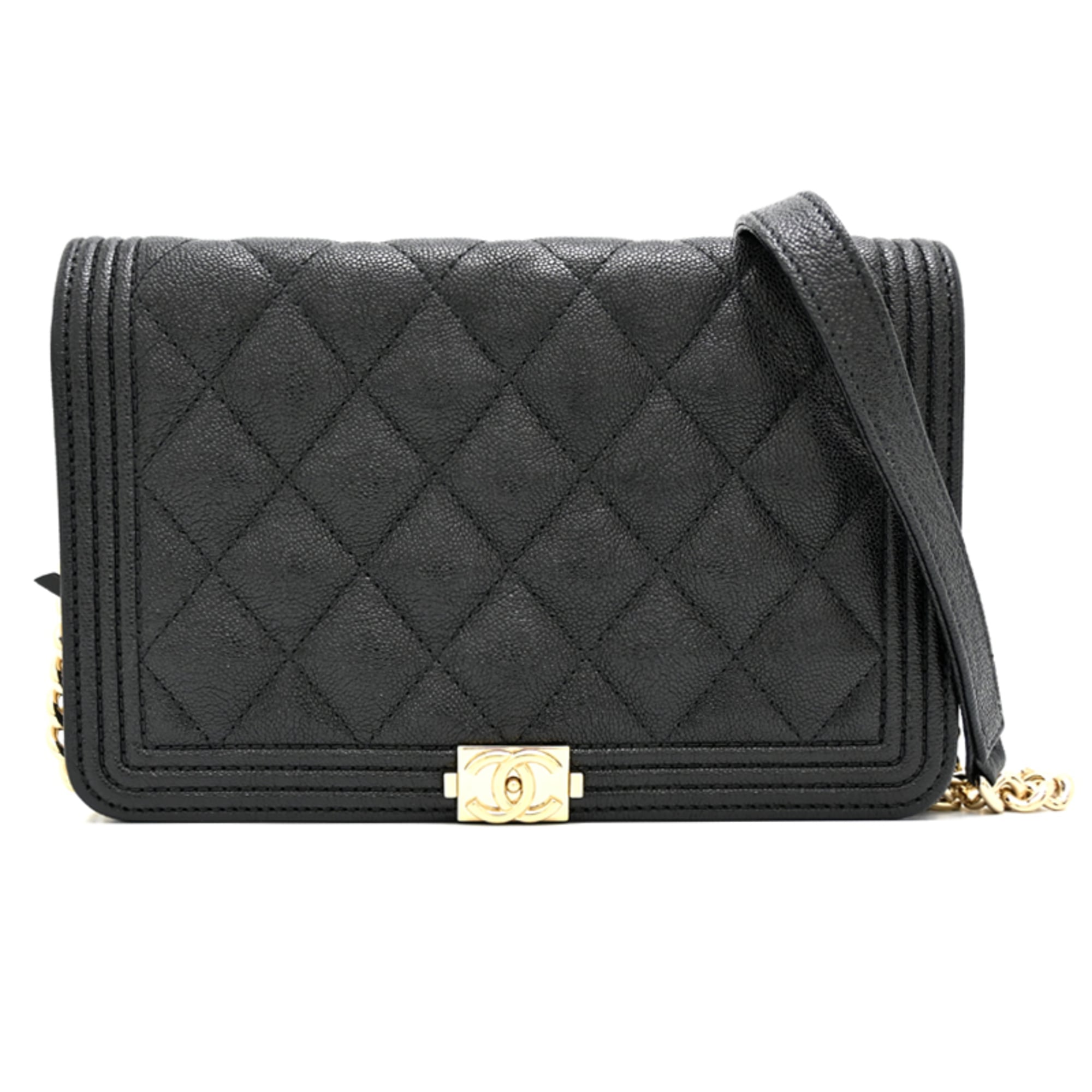 Chanel Black Grained Calfskin Chain/Shoulder Wallet (Pre-Owned)