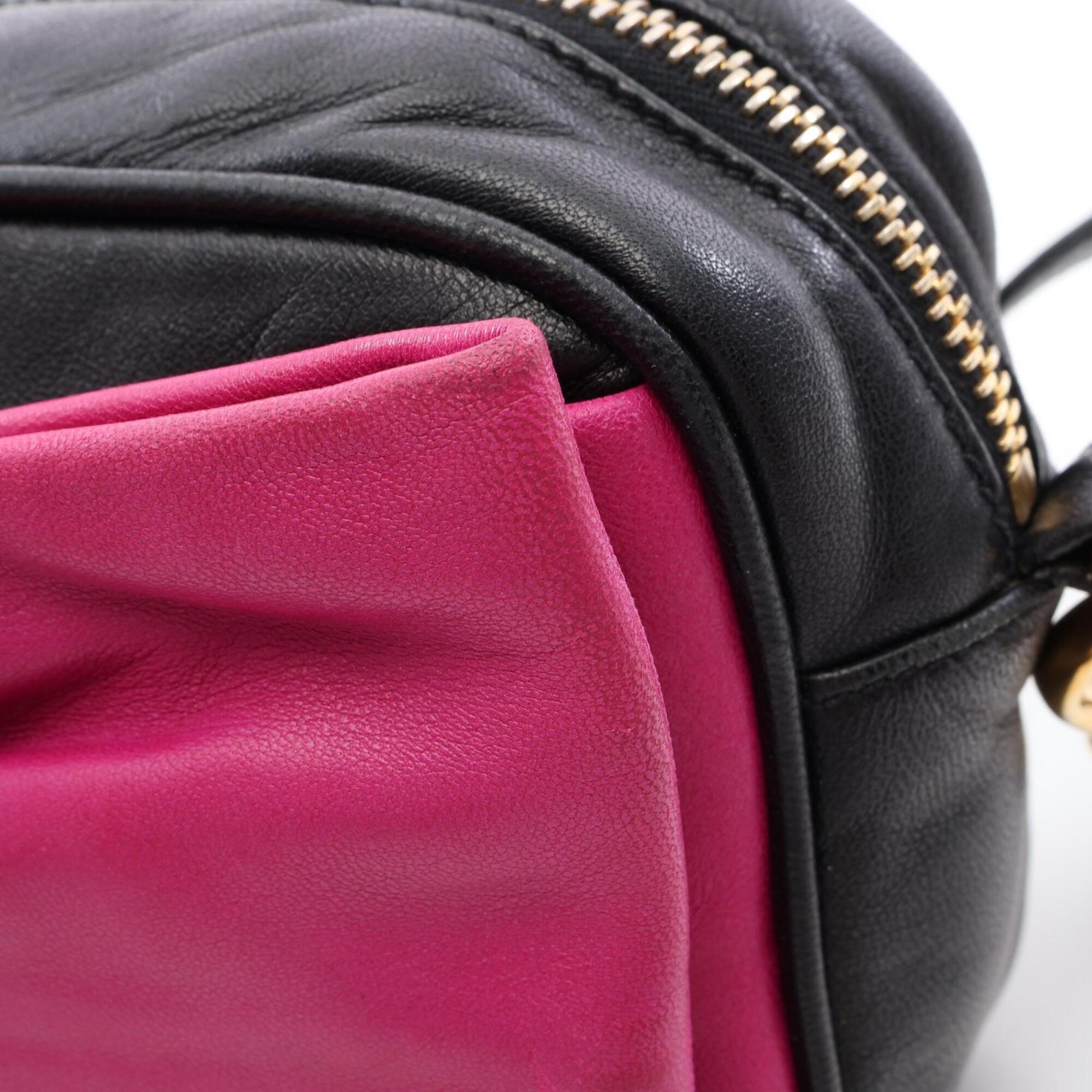 Prada Black Pink Leather Handbag Shoulder Bag (Pre-Owned)