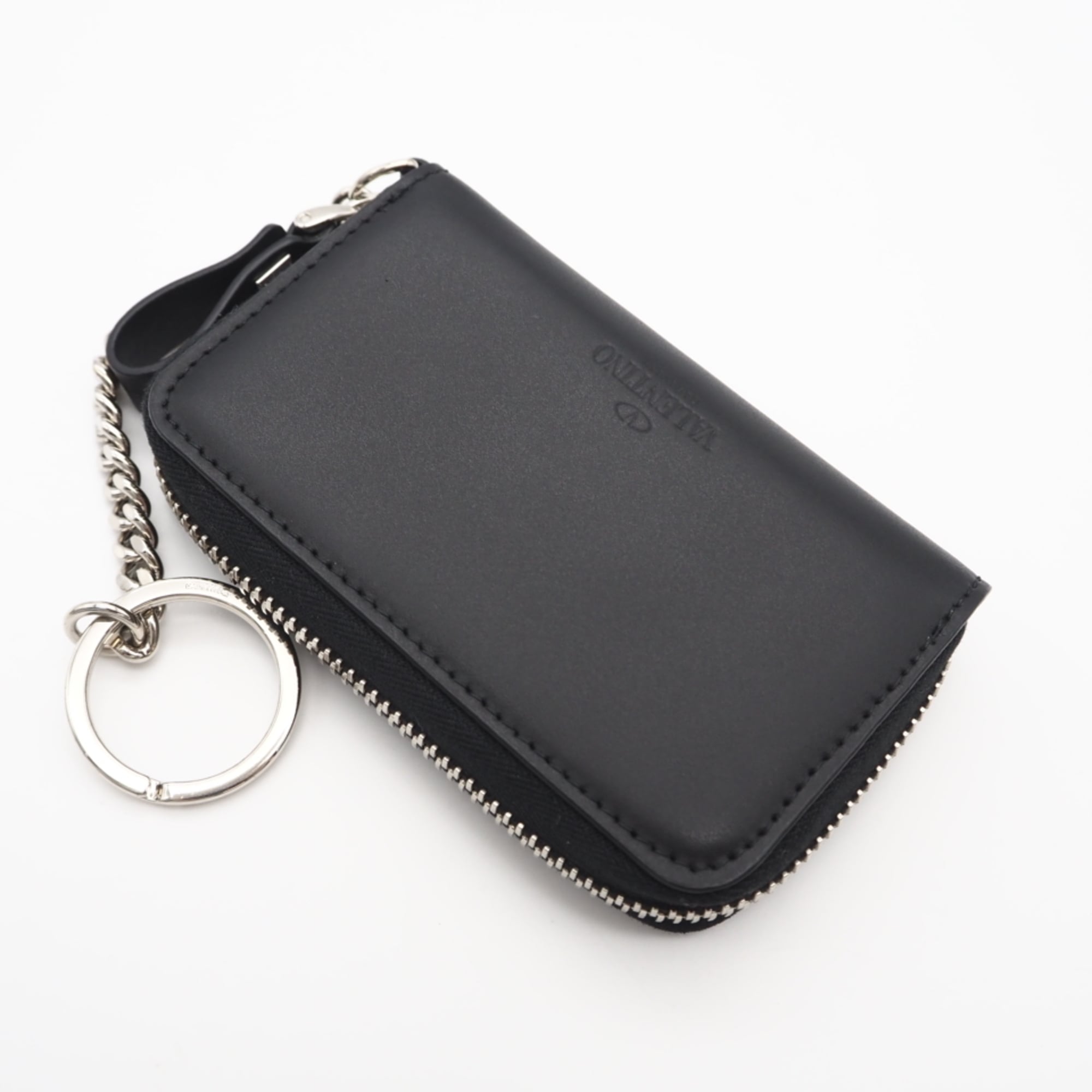 Valentino Black Red Color Leather Coin Purse/Coin Case (Pre-Owned)