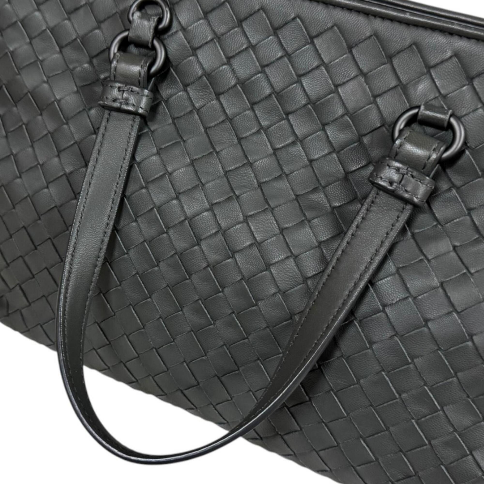 Bottega Veneta Intrecciato Gray Leather Handbag Shoulder Bag (Pre-Owned)