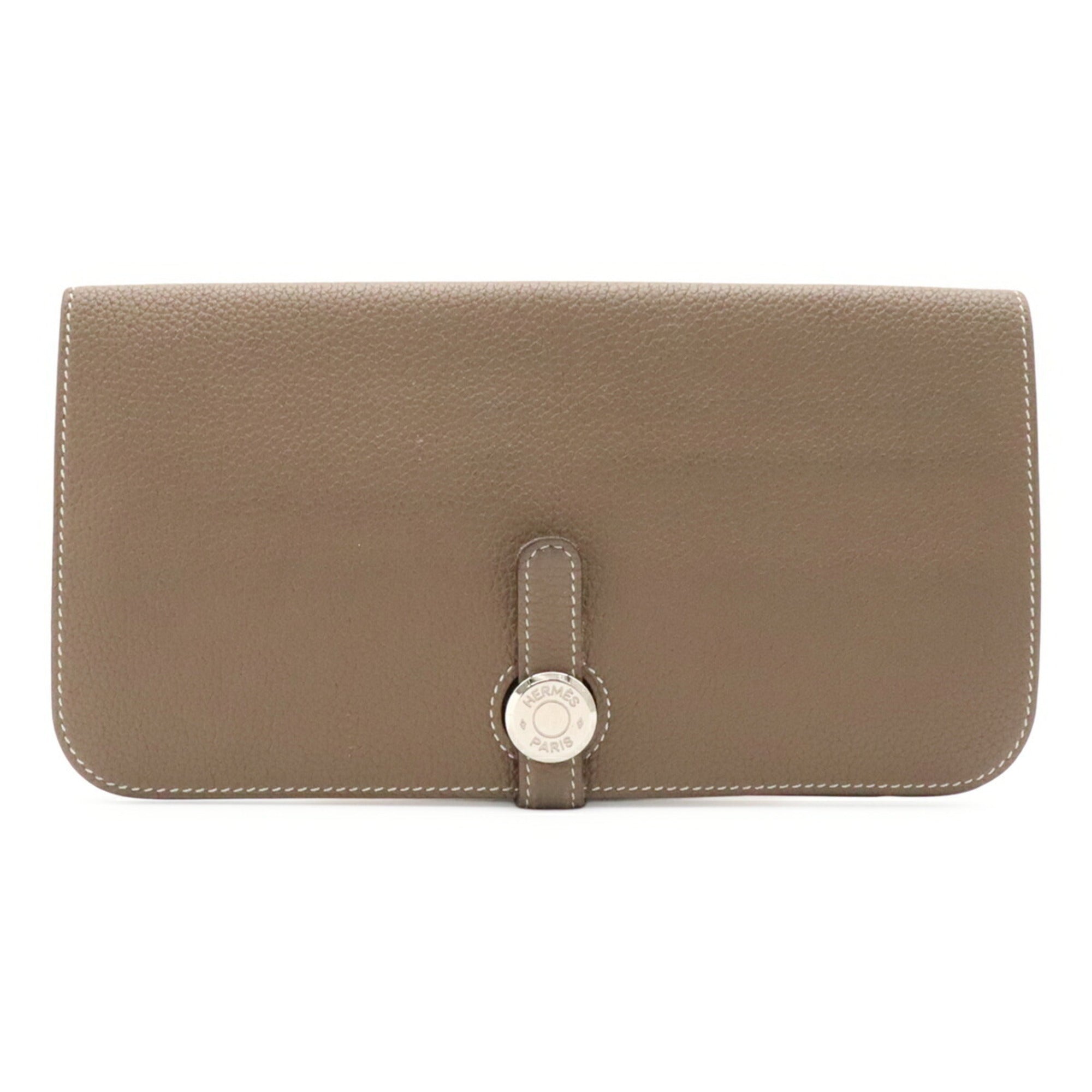 Hermes Etoupe Gray Togo Leather Long Wallet (Bi-Fold) (Pre-Owned)