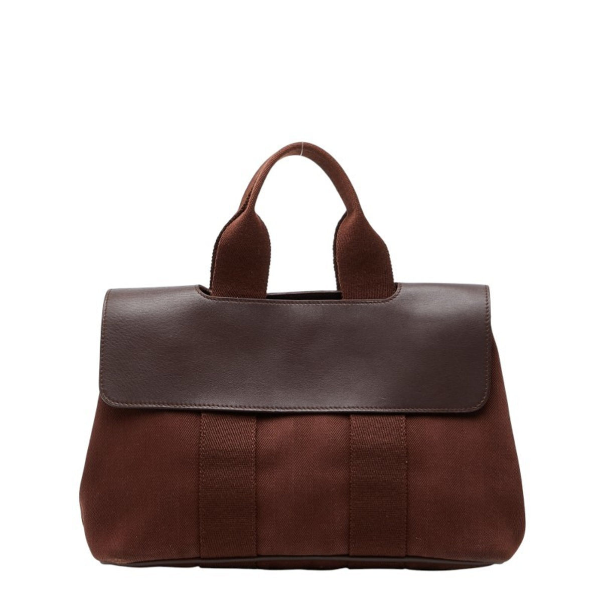 Hermes Brown Toile Chevron Leather Handbag Pouch Tote Bag (Pre-Owned)