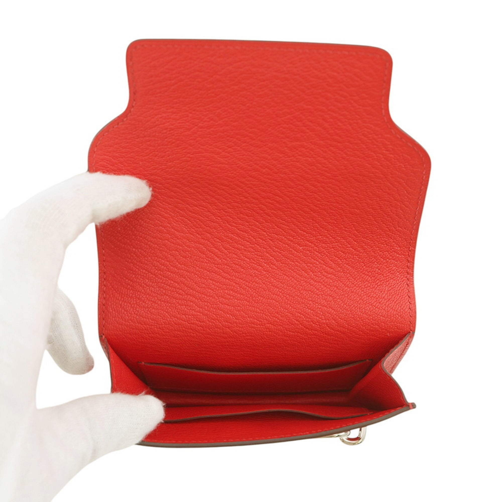 Hermes Orange Orange Red Chevre Myzore Leather Coin Purse/Coin Case (Pre-Owned)