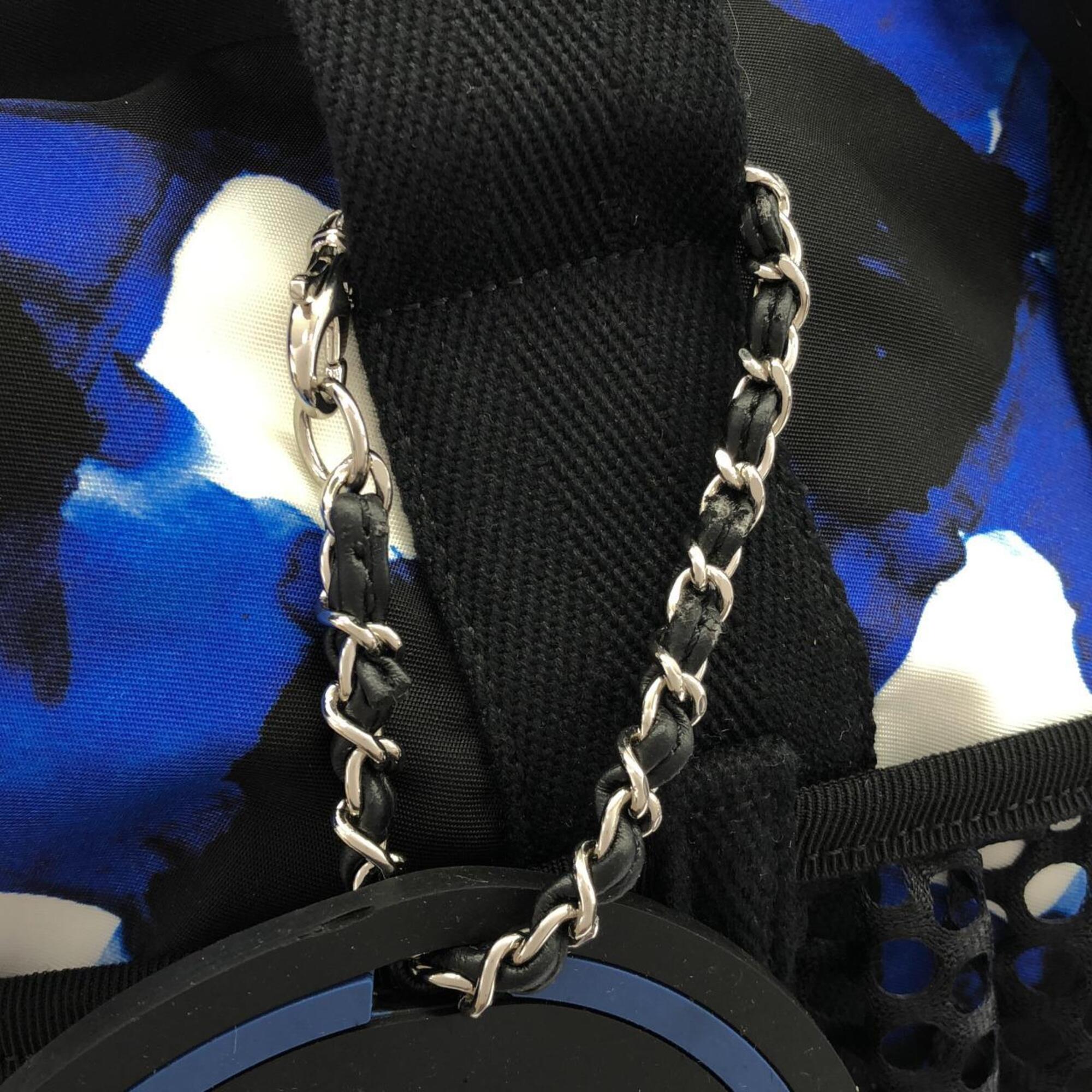 Chanel Black Blue White Nylon Handbag (Pre-Owned)