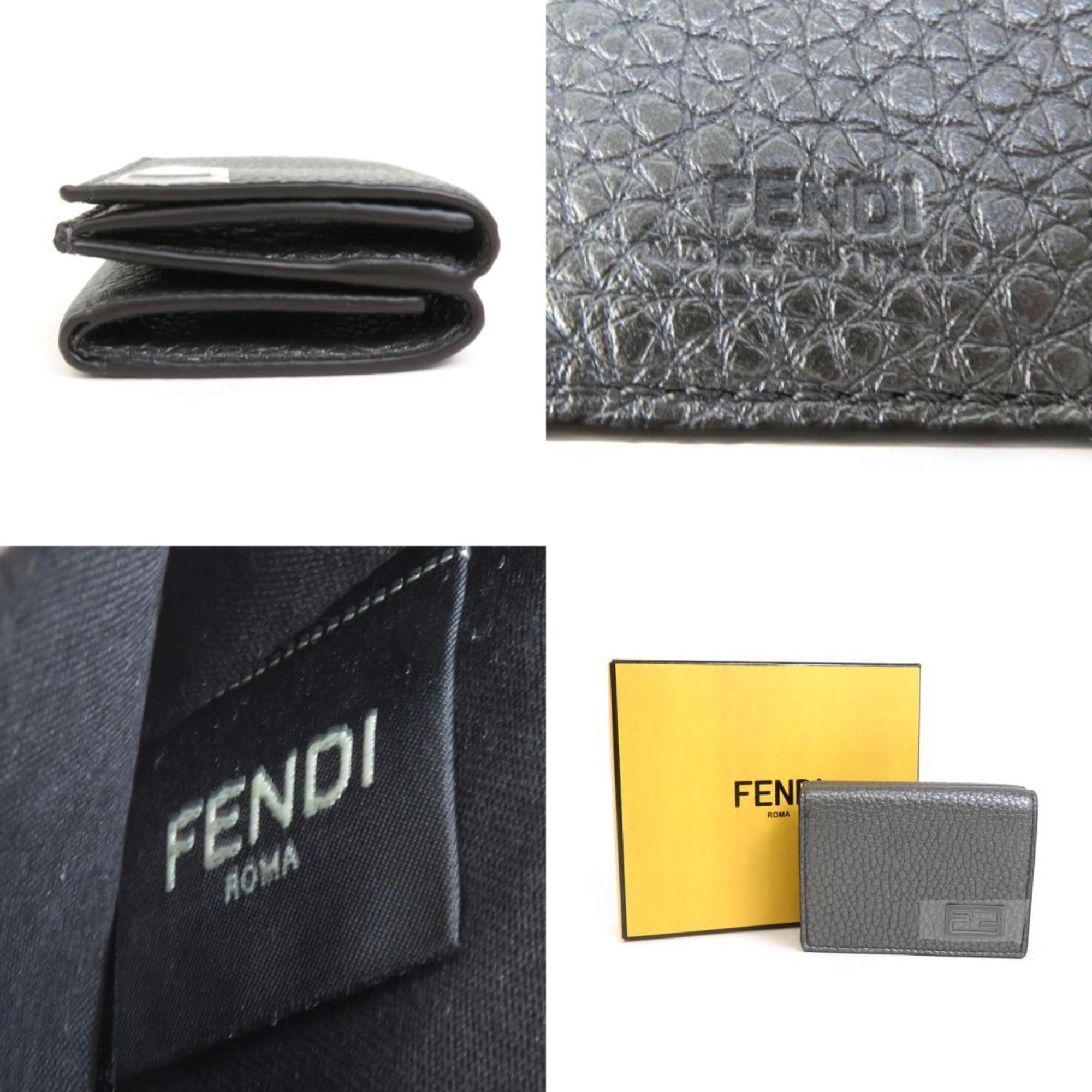 Fendi Metallic Gray Leather Wallet (Tri-Fold) (Pre-Owned)