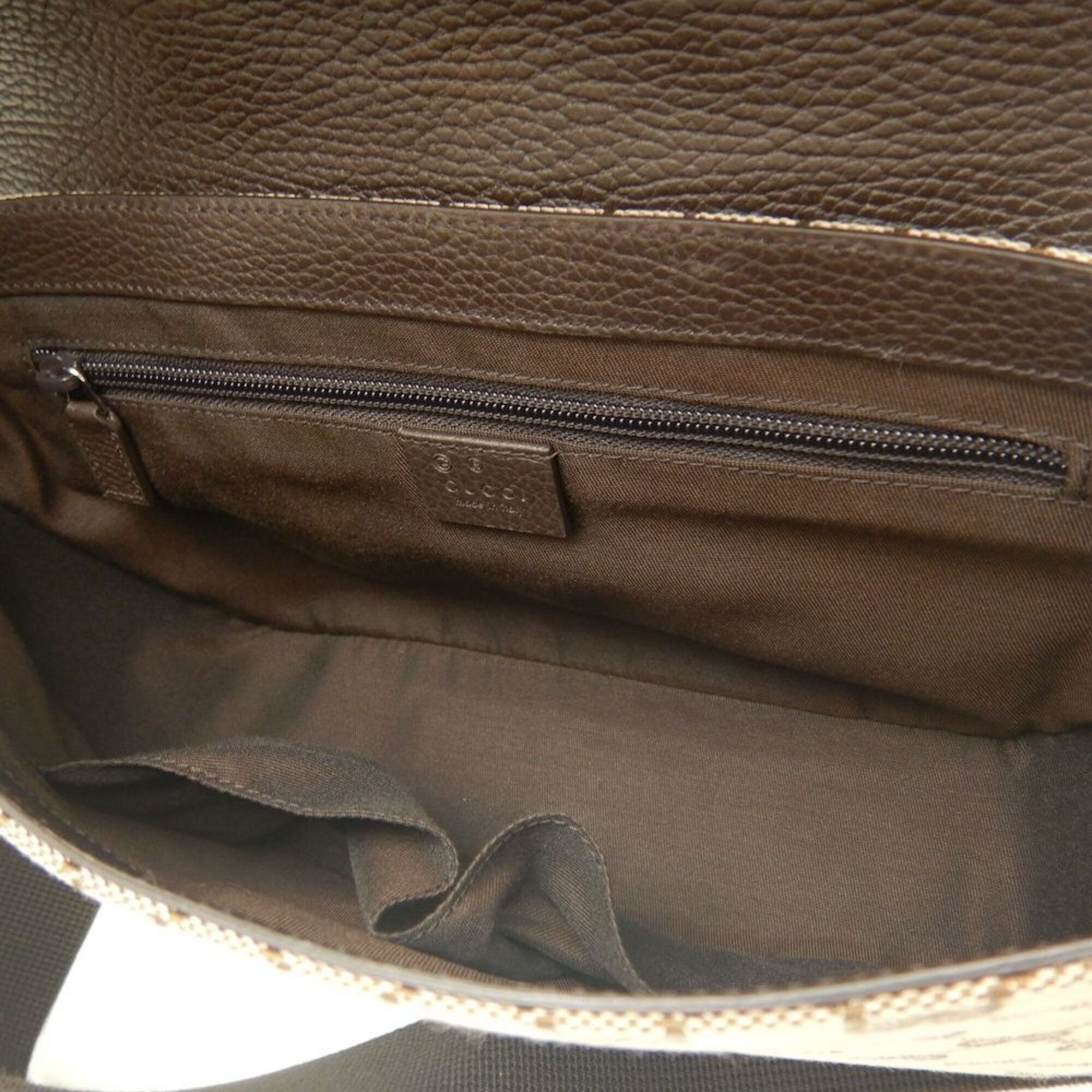 Gucci Gg Canvas Beige Dark Brown Gg Canvas Leather Messenger Bag Shoulder Bag (Pre-Owned)