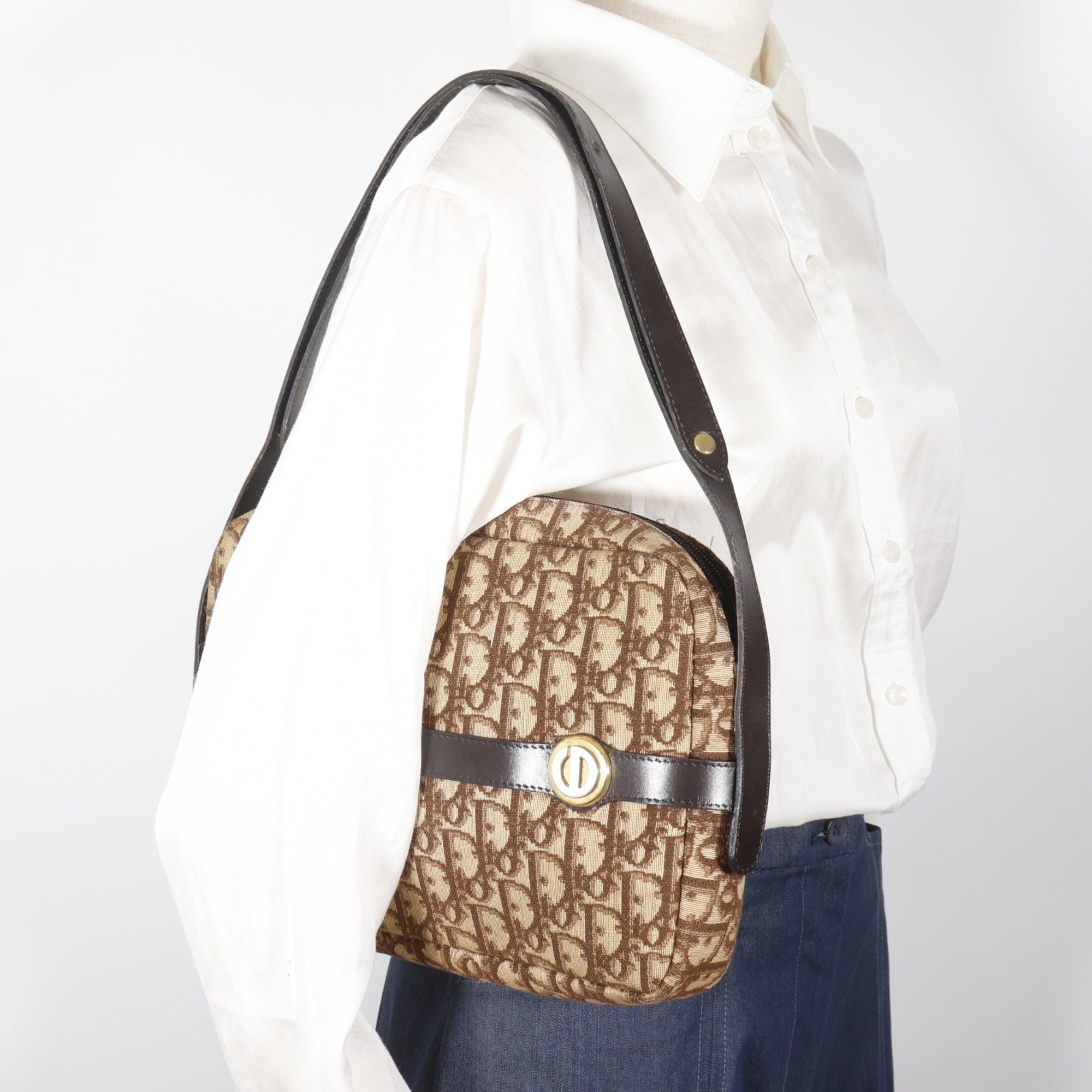 Christian Dior Trotter Brown Canvas Shoulder Bag (Pre-Owned)