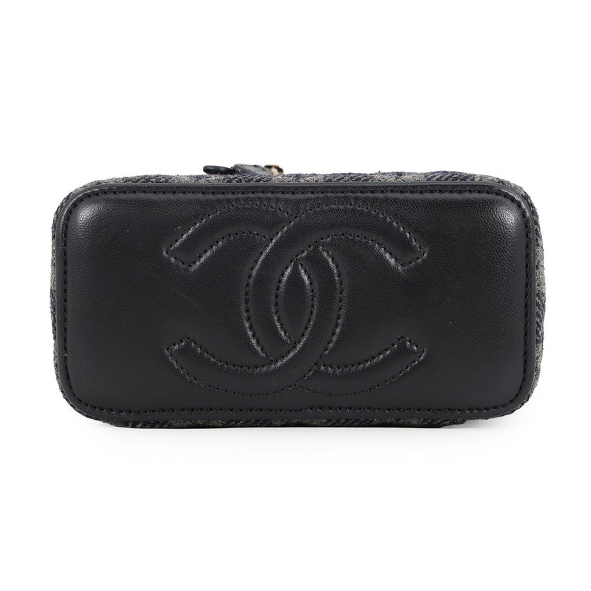 Chanel Gray Navy Tweed Leather Handbag Shoulder Bag (Pre-Owned)
