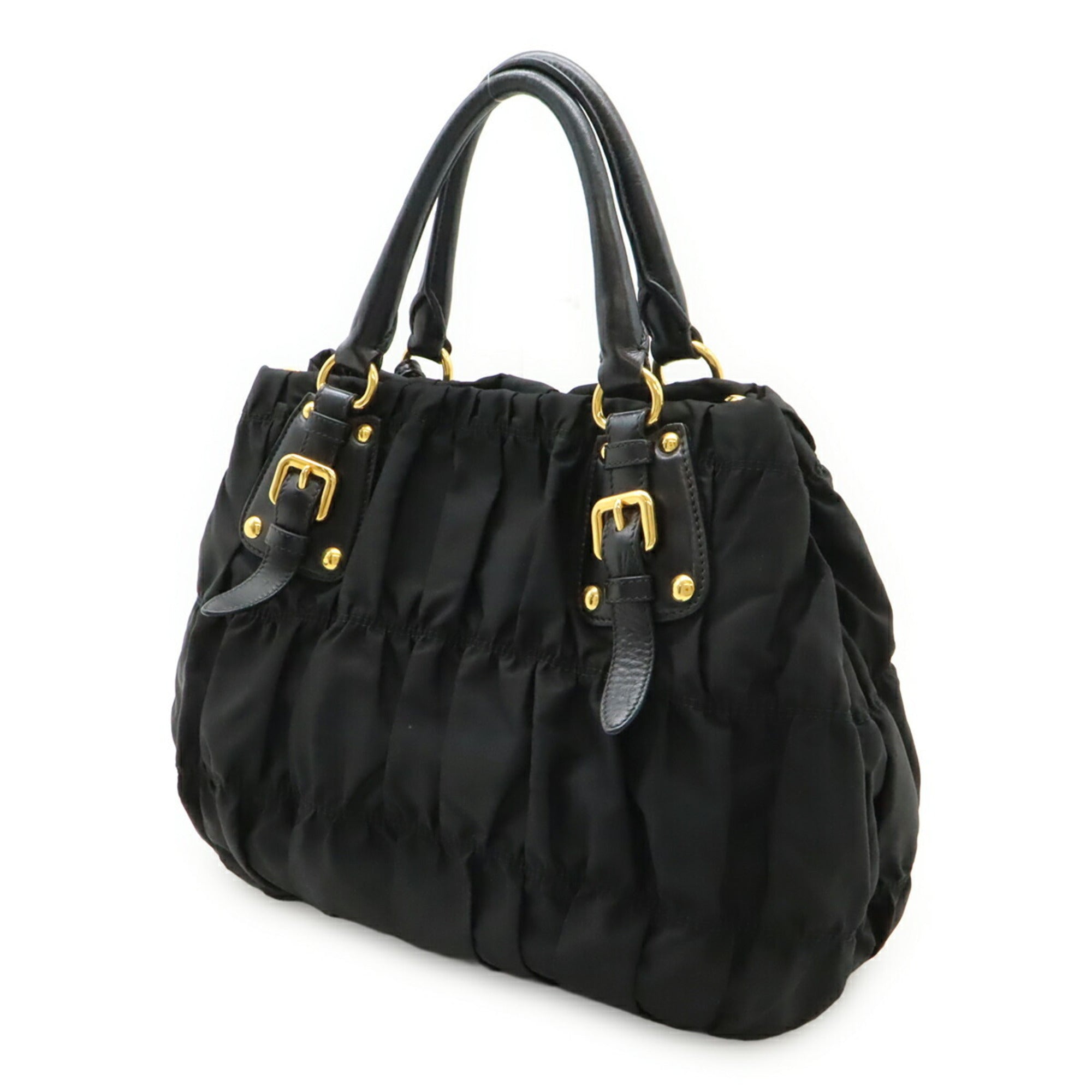 Prada Black Nero Nylon Leather Handbag Shoulder Bag Tote Bag (Pre-Owned)