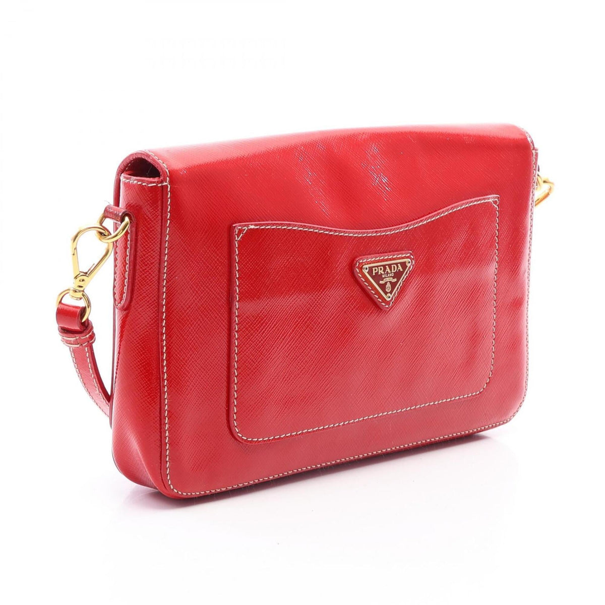 Prada Red Color Patent Leather Handbag Shoulder Bag (Pre-Owned)