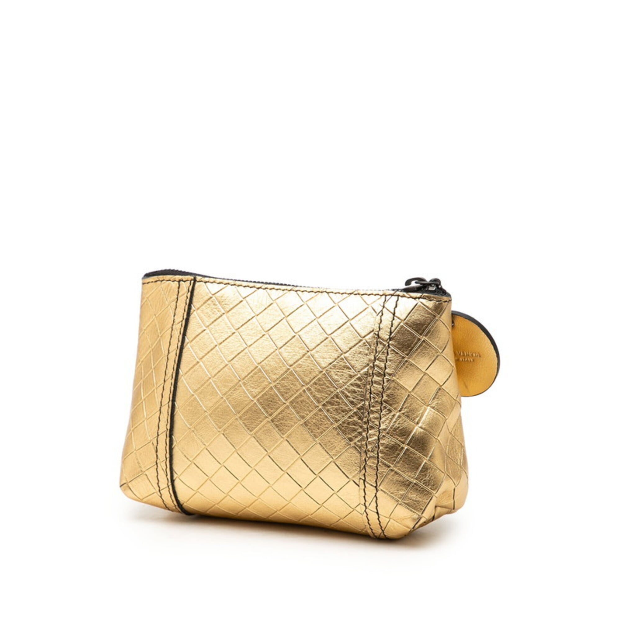 Bottega Veneta Gold Leather Handbag Pouch (Pre-Owned)