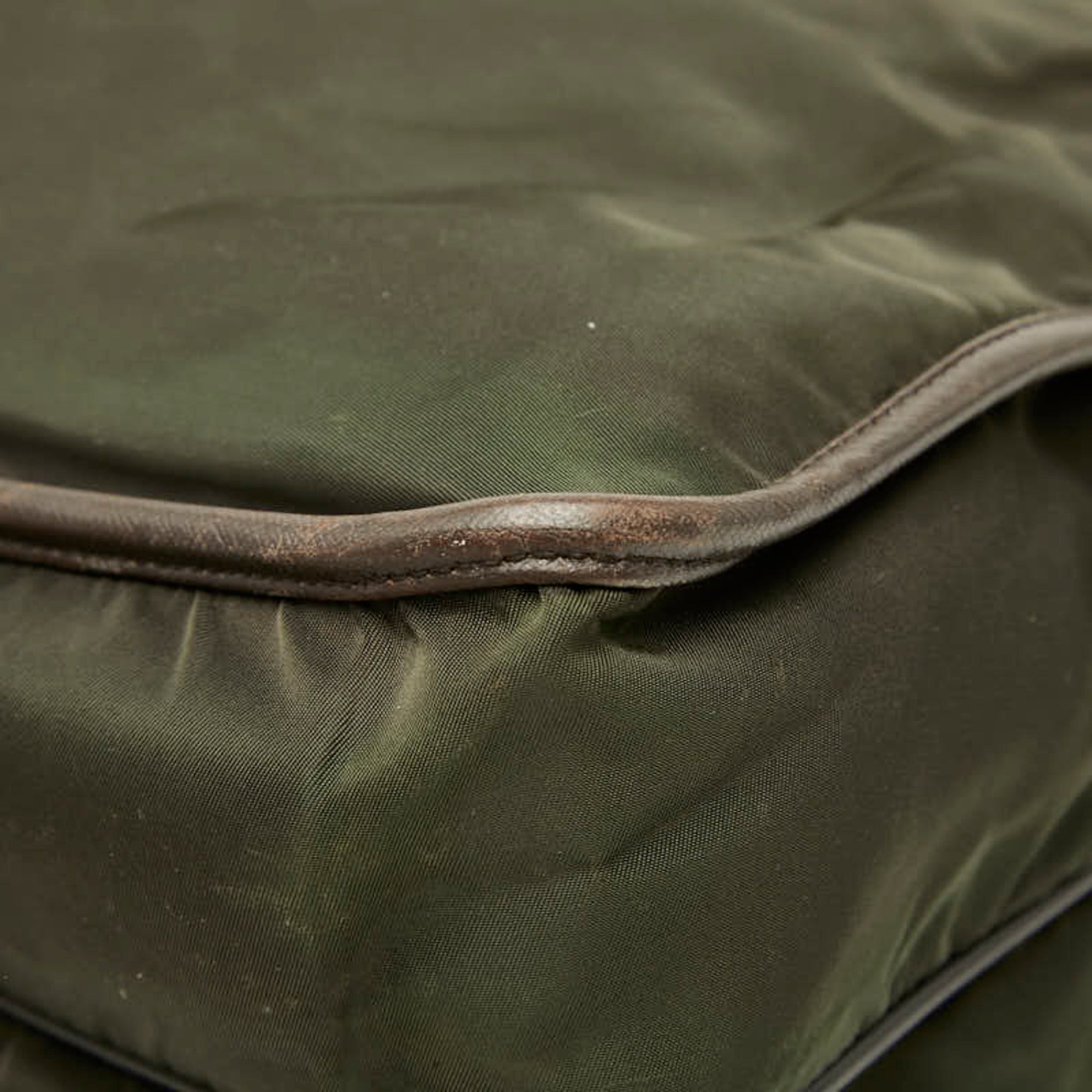 Prada Brown Green Khaki Nylon Leather Messenger Bag Shoulder Bag (Pre-Owned)