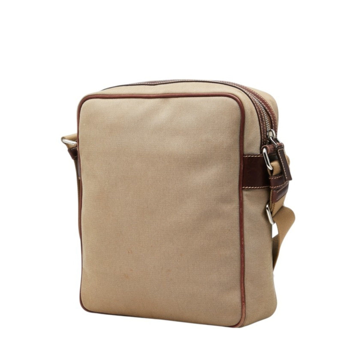 Prada Beige Brown Canvas Leather Shoulder Bag (Pre-Owned)