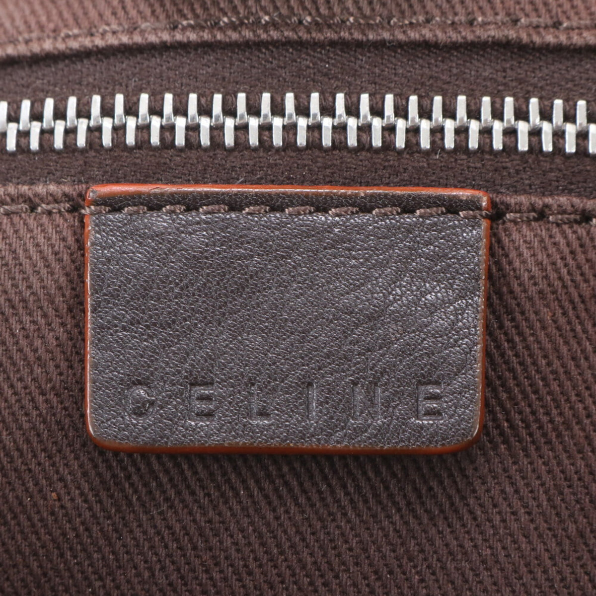 Celine Brown Leather Canvas Handbag Shoulder Bag Tote Bag (Pre-Owned)